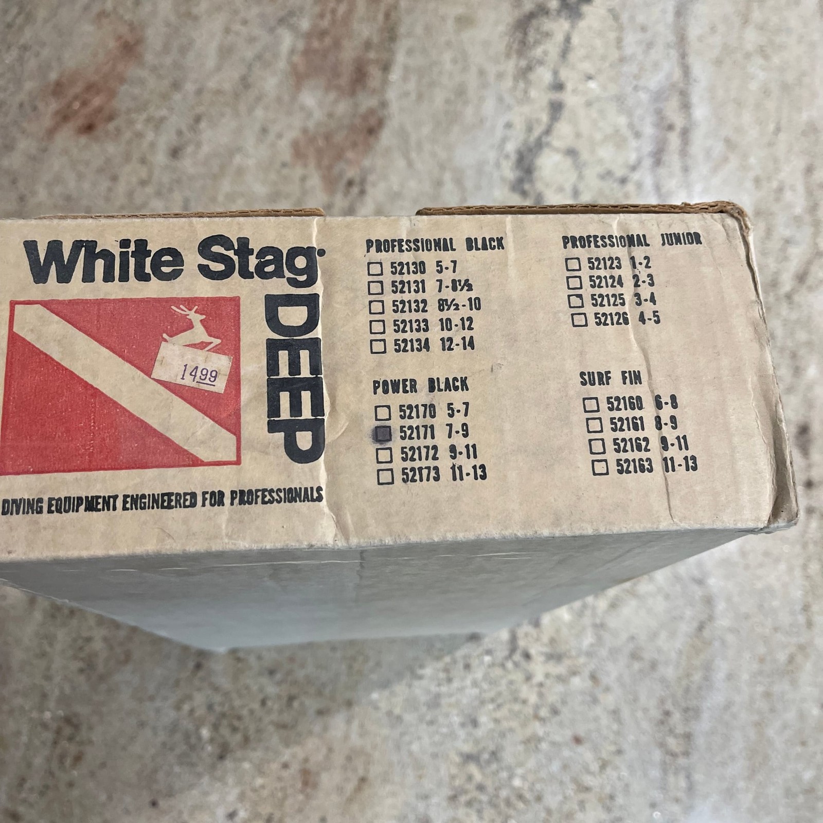 Vintage White Stag Deep Power Black Scuba Diving Fins, Men’s Size 7-9 #52171