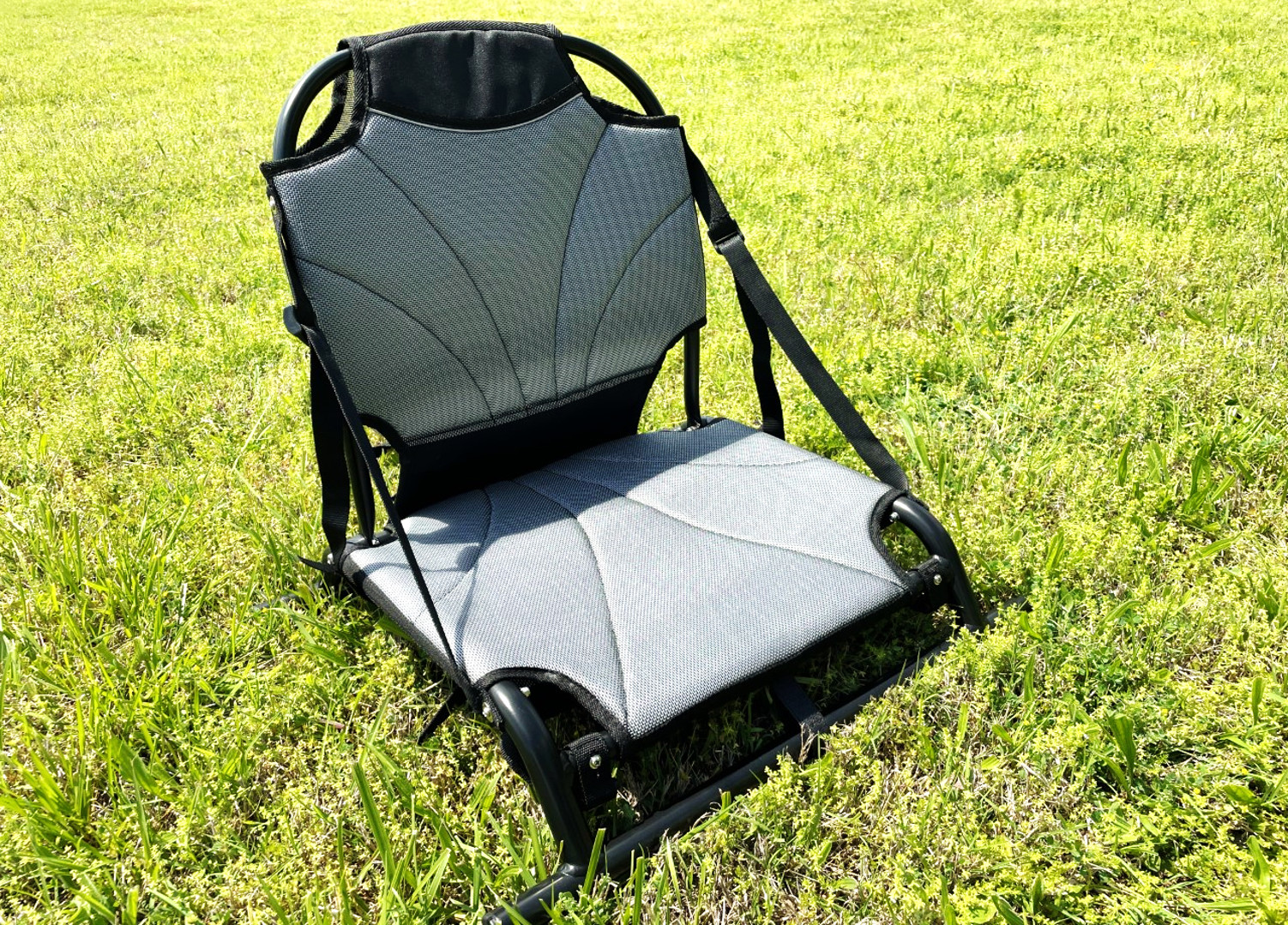 Pactrade Marine Foldable Lightweight Kayak Seat, (black straps, gray textilene)