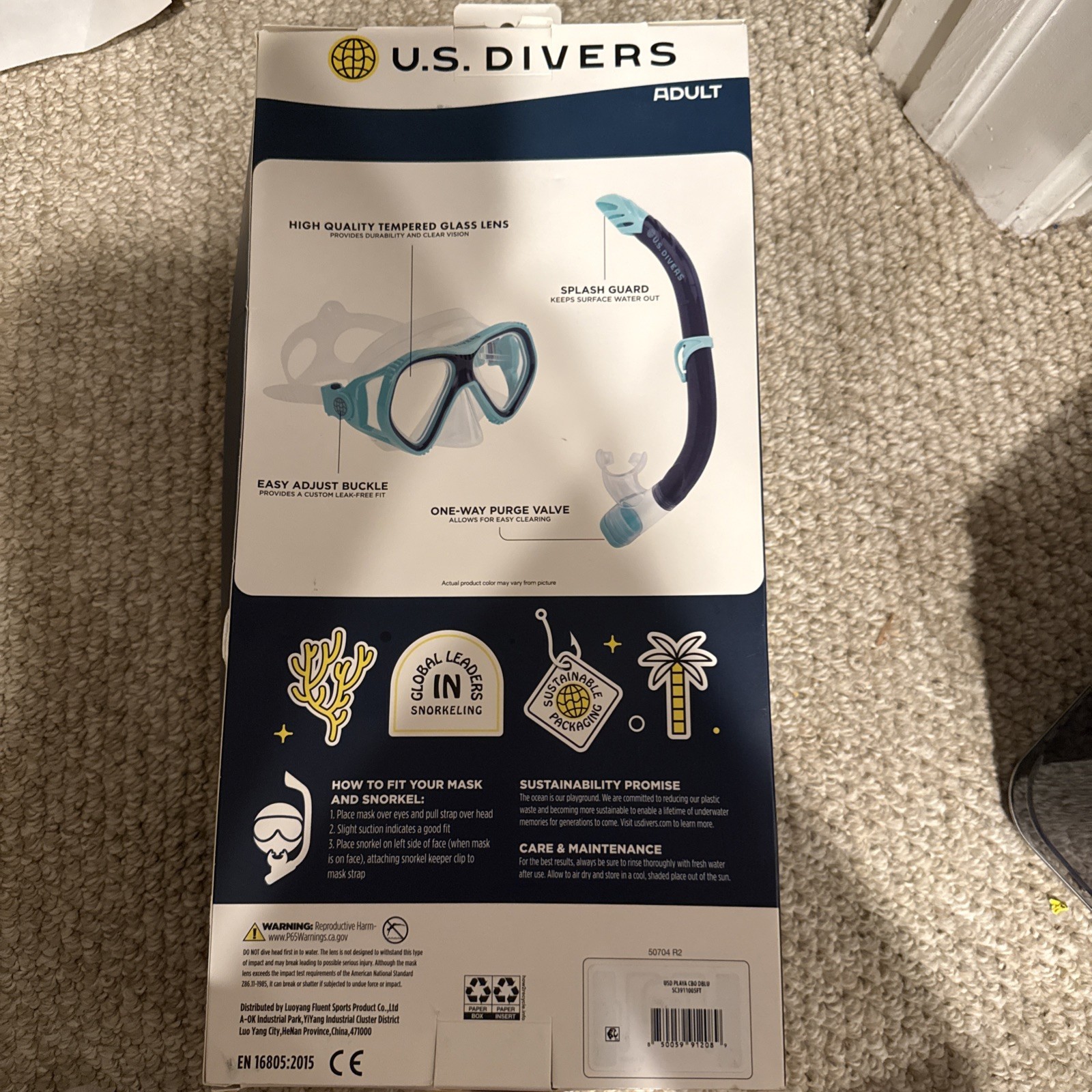 U.S. Divers Playa Adult Snorkel Mask Set NEW Tempered Glass
