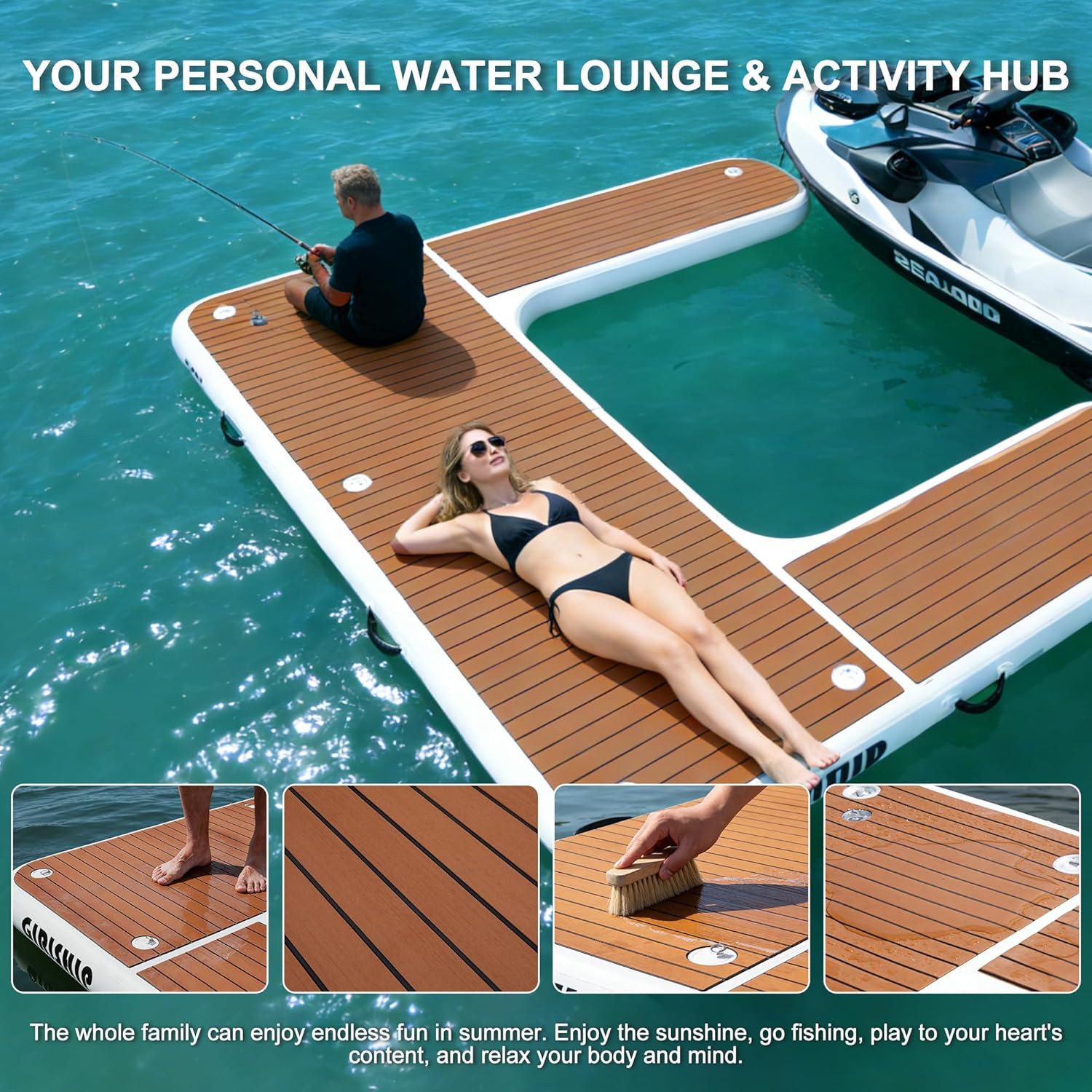Inflatable Jet Ski Dock, Heavy Duty Floating PWC Docking Station with Non-Slip