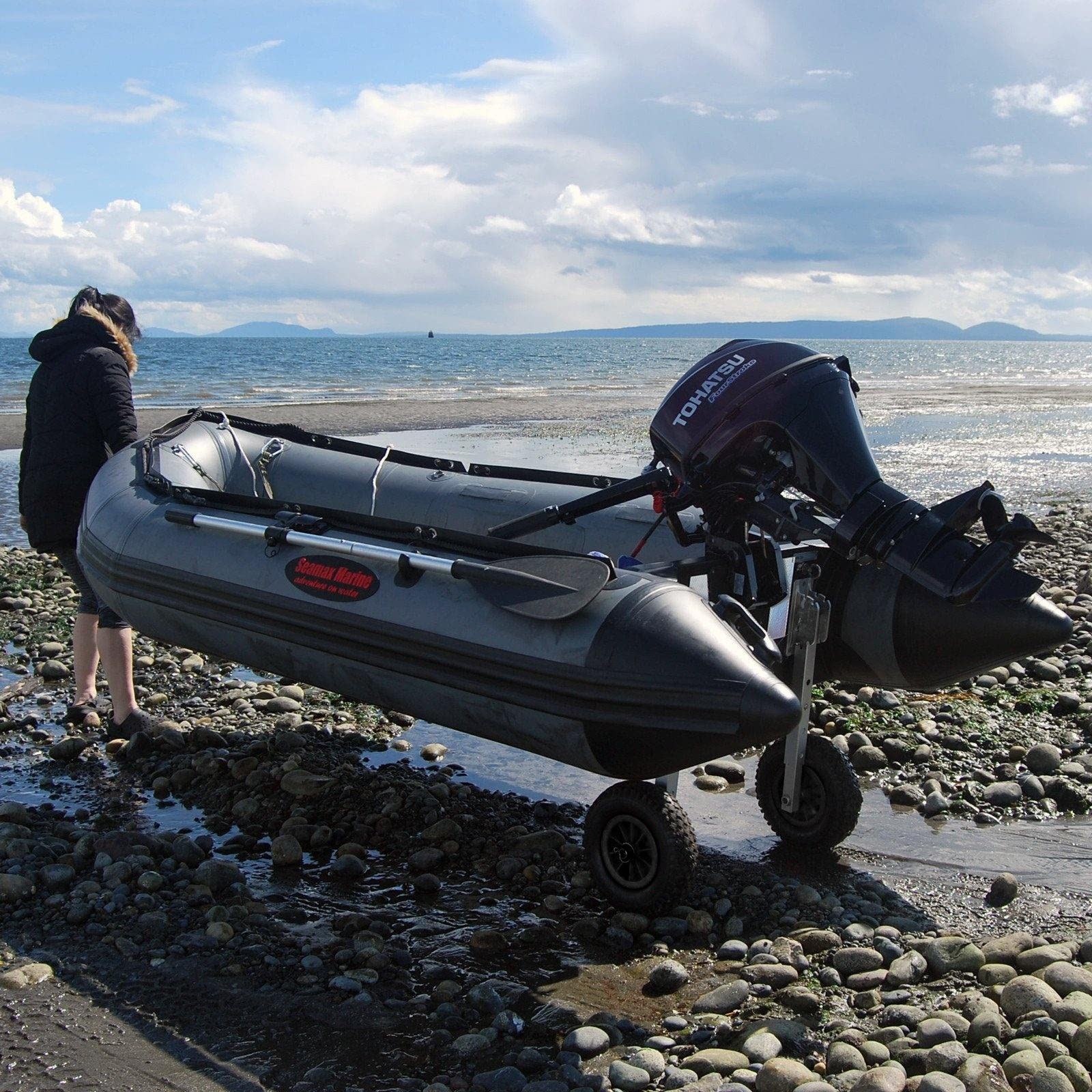 Seamax Deluxe 4 by 4 Boat Launching Dolly with 14″ Wheels System, Commercial …