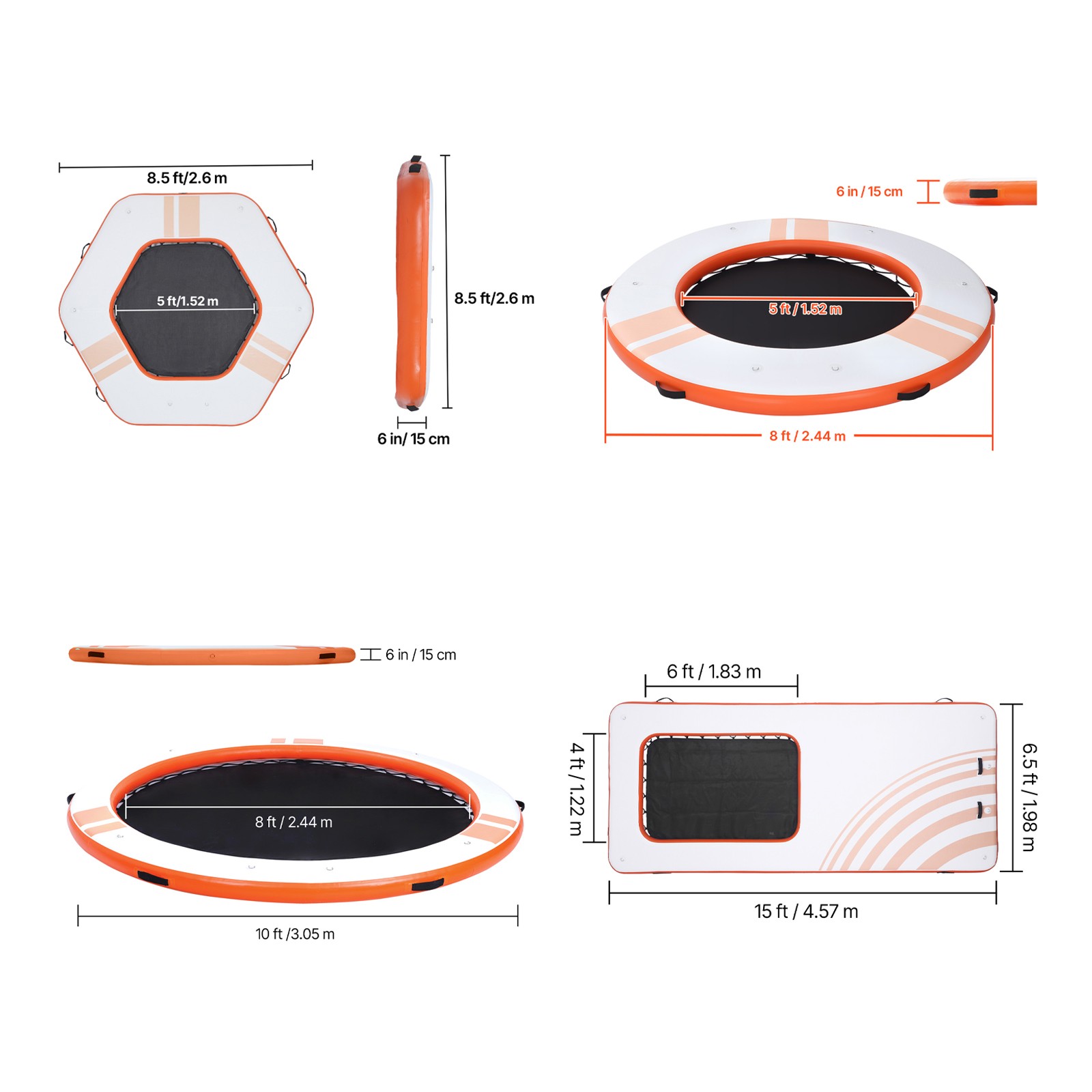 Uimoso Inflatable Floating Dock 8′ 10′ 8.5′ 15’x6.5′ w/ Bag & Ladder & Mesh Pool