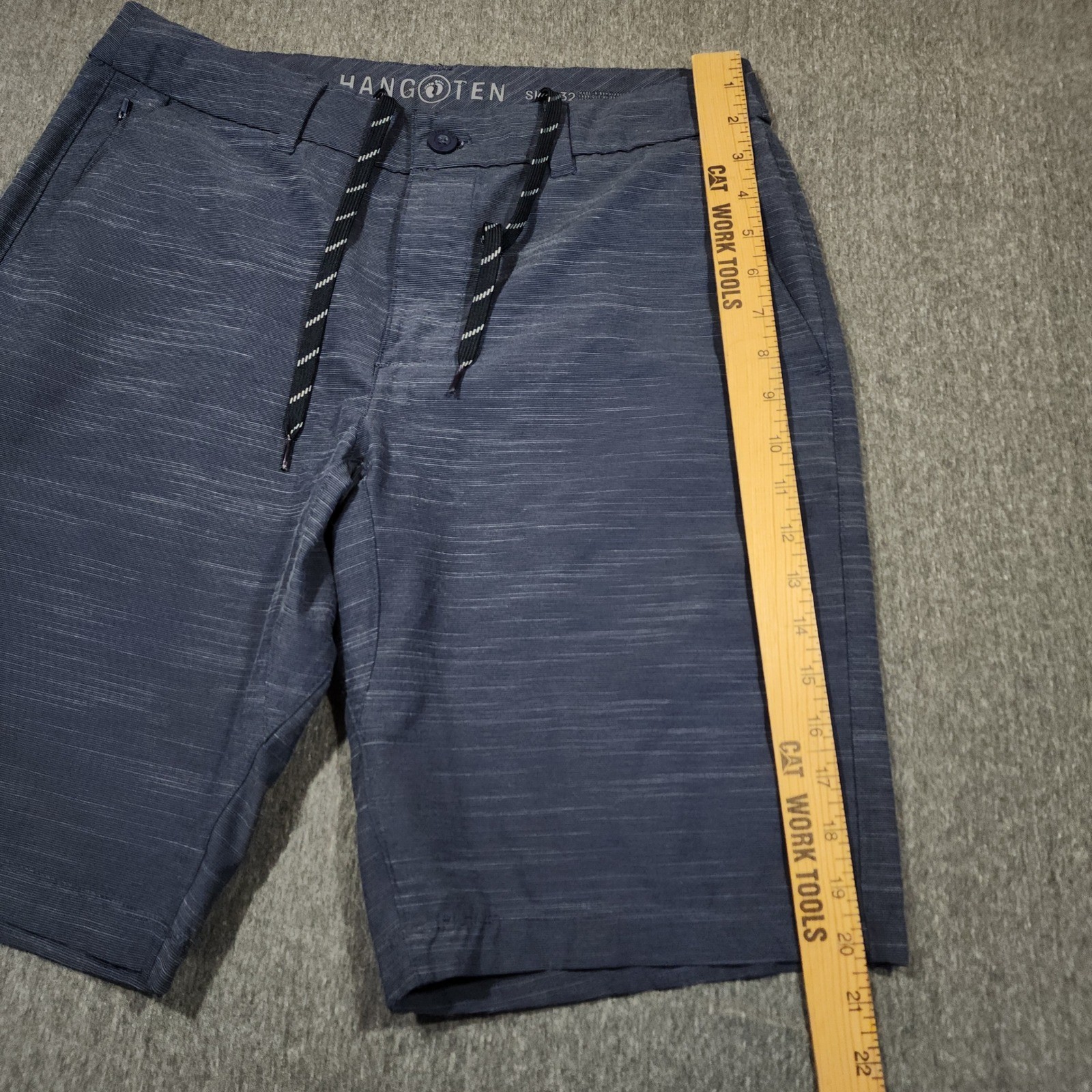 Hang Ten Hybrid Board Short sz 32 Men Blue Stripe Flat Front Swim Surf Golf 11″