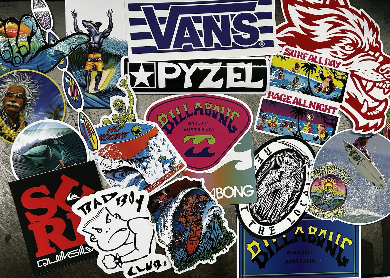 SURF STICKER Lot 7 Thrasher Stickers RVCA VOLCOM Vans Billabong Sexwax Darc Spor