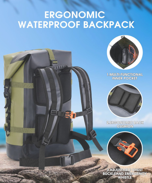IDRYBAG Waterproof Backpack for Travel Kayaking, Boating, Swimming 35L