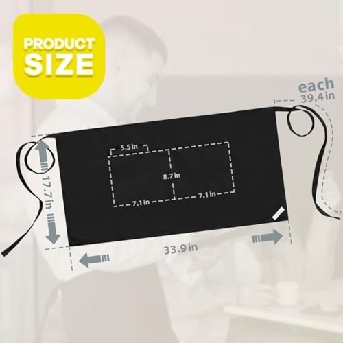 Server Apron with 3 Pockets 18 Inch Long Waiter Waitress Bistro 1 Pack Black