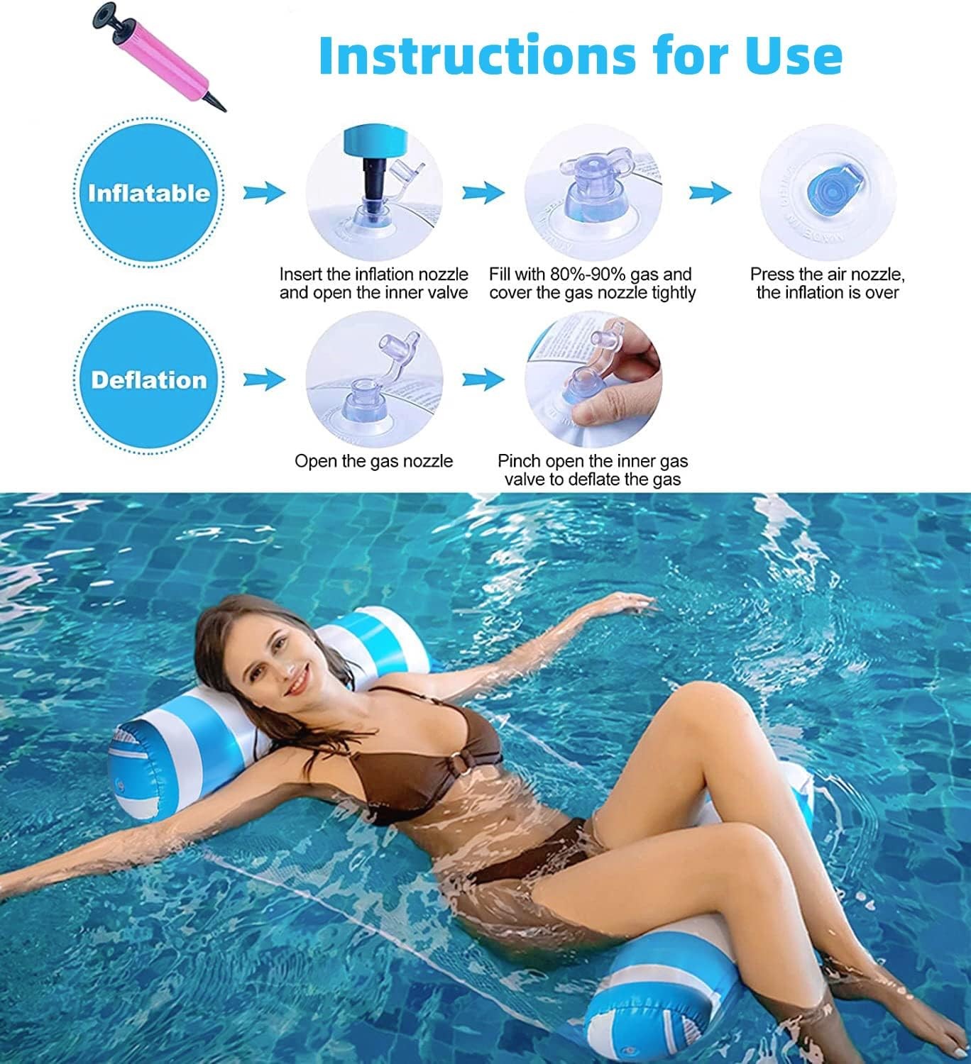 4 Pack Upgrated XL Water Pool Floats, 4-in-1 (Hammock, Saddle, Lounge Chair, Dri
