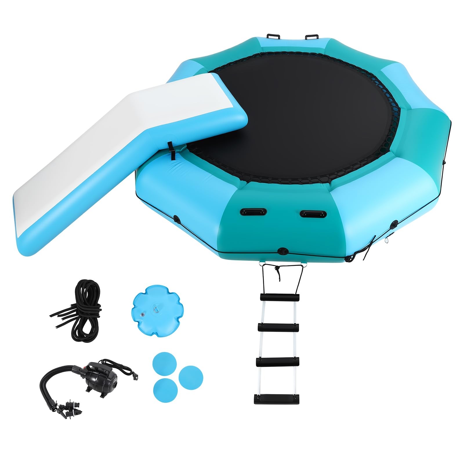 10FT Inflatable Water Trampoline with Ladder Pump Anchor Kit for Lake and Pool