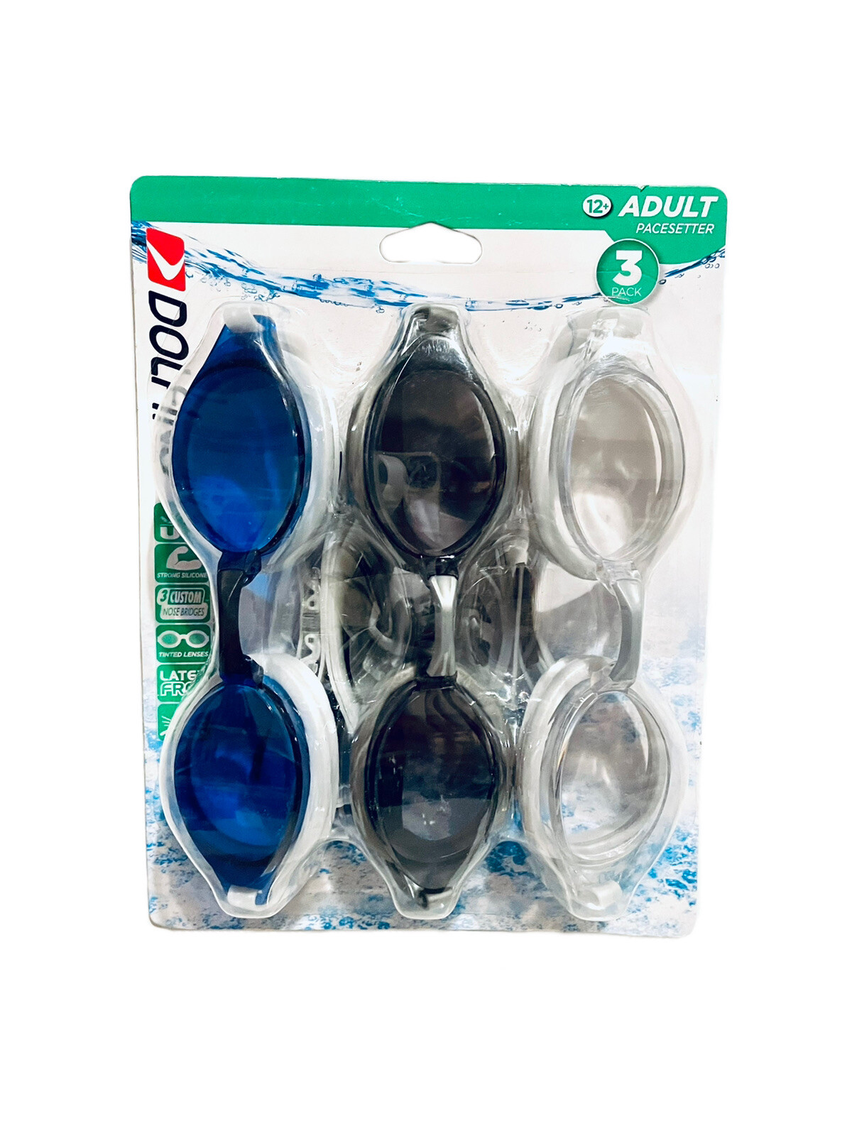 3-piece set of Dolfino Pacesetter Swim Goggles UV protection 12+ – NEW
