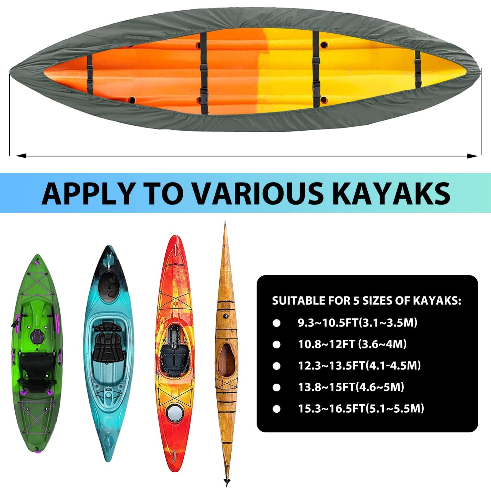 Waterproof Kayak Cover 10-16FT – UV Protection, Outdoor Storage, Canoe Accessori