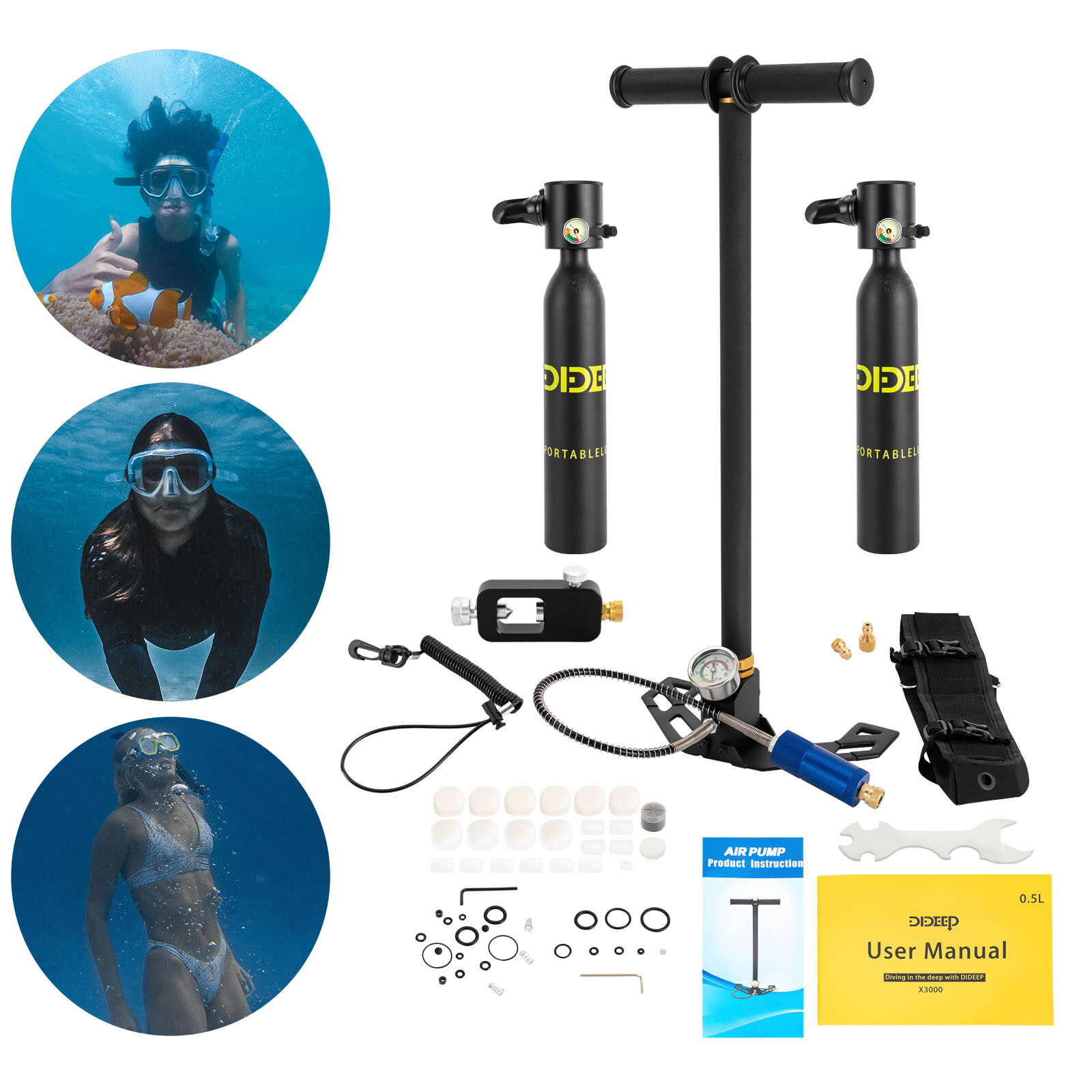 0.5L Oxygen Tank Pump Equipment Underwater Breath 2 * Mini Scuba Diving Case
