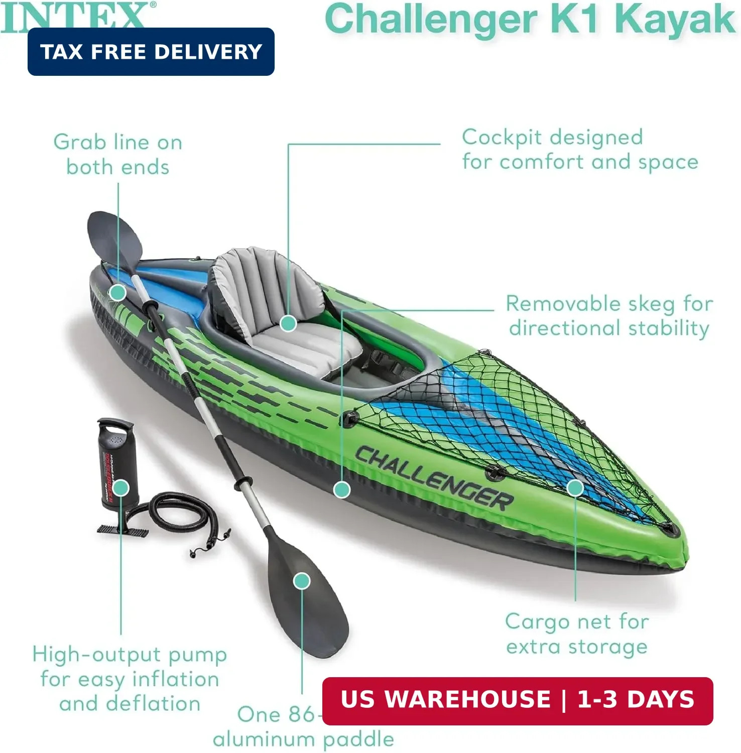 INTEX Challenger Inflatable Kayak Series: Includes Deluxe 86in Kayak Paddles