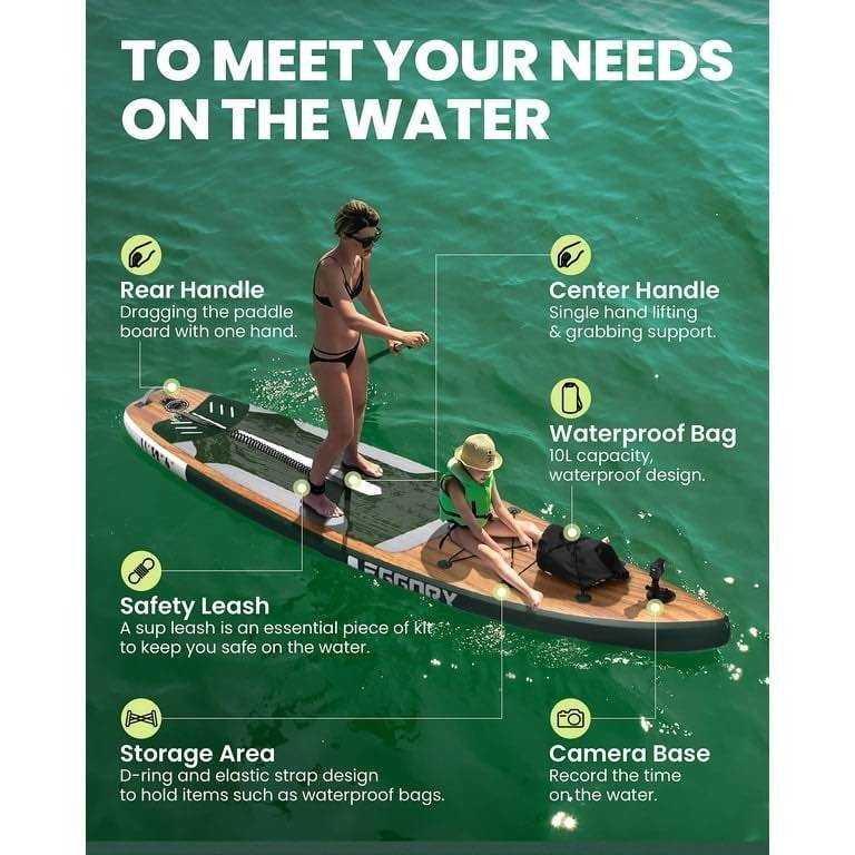 Eggory 11ft Inflatable Paddle Board SUP Set – Wood Green Bag Kit