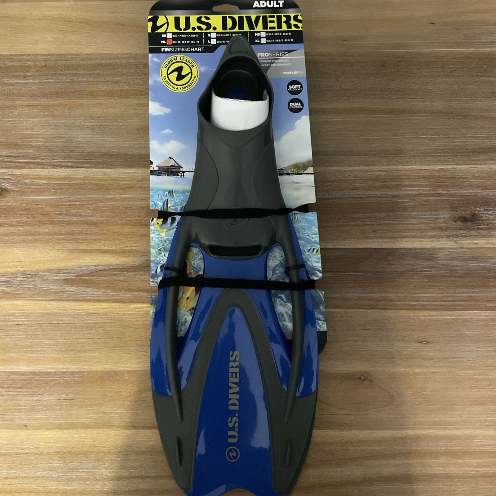 U.S. Divers Blue Gray Adult Swimming Scuba Diving Fins Size Med-Lrg or 8-9.5