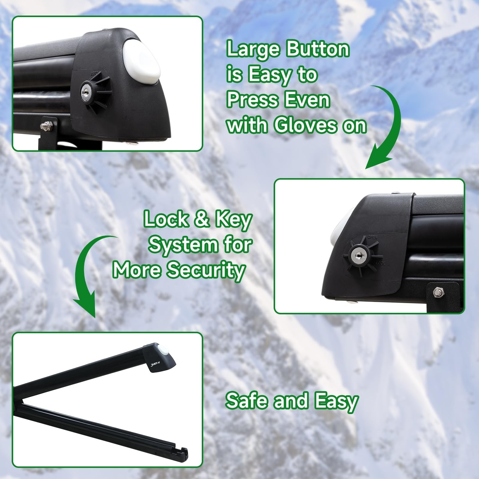 Just-V 33” Aluminum Universal Ski Roof Rack Car Rack Carrier for Skis, Snowb…