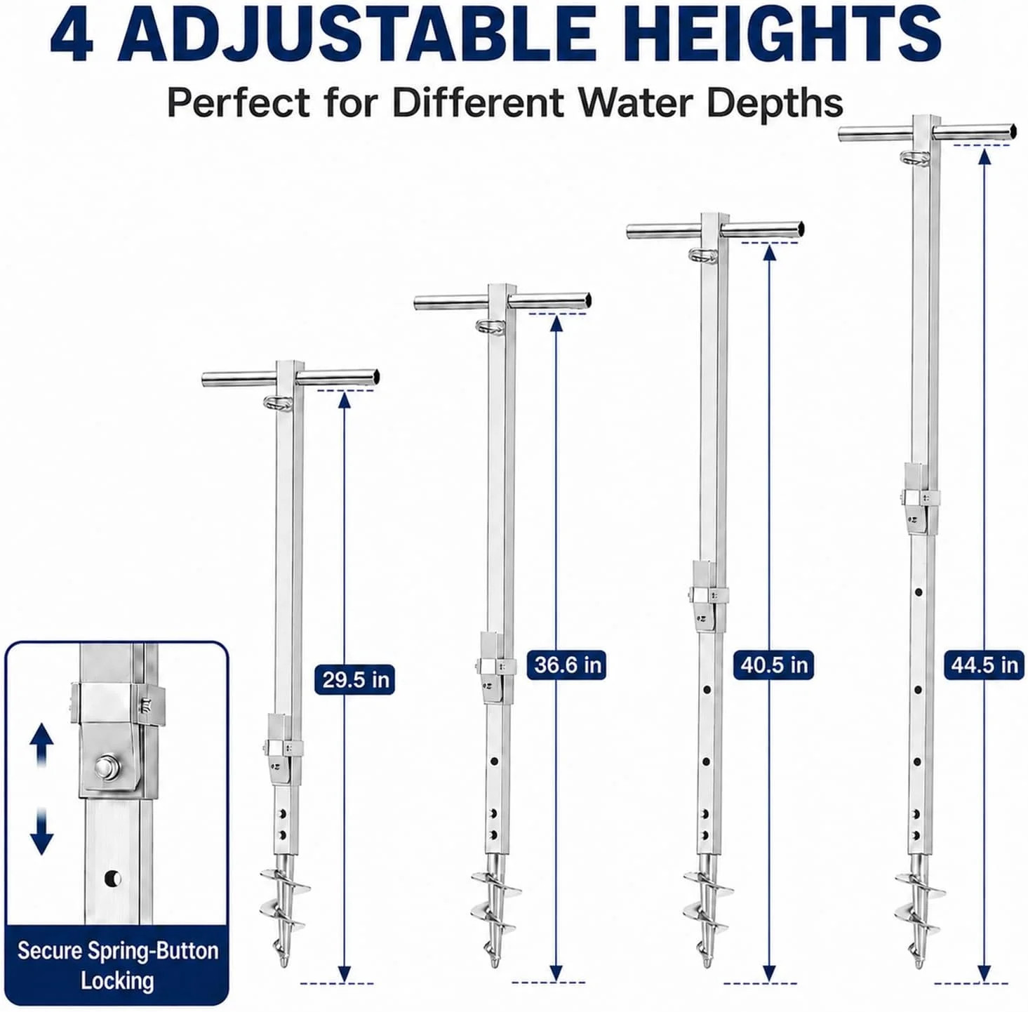 Sand Anchor for Boat, 304 Stainless Steel Heavy Duty Screw in Boat Anchor Pole,