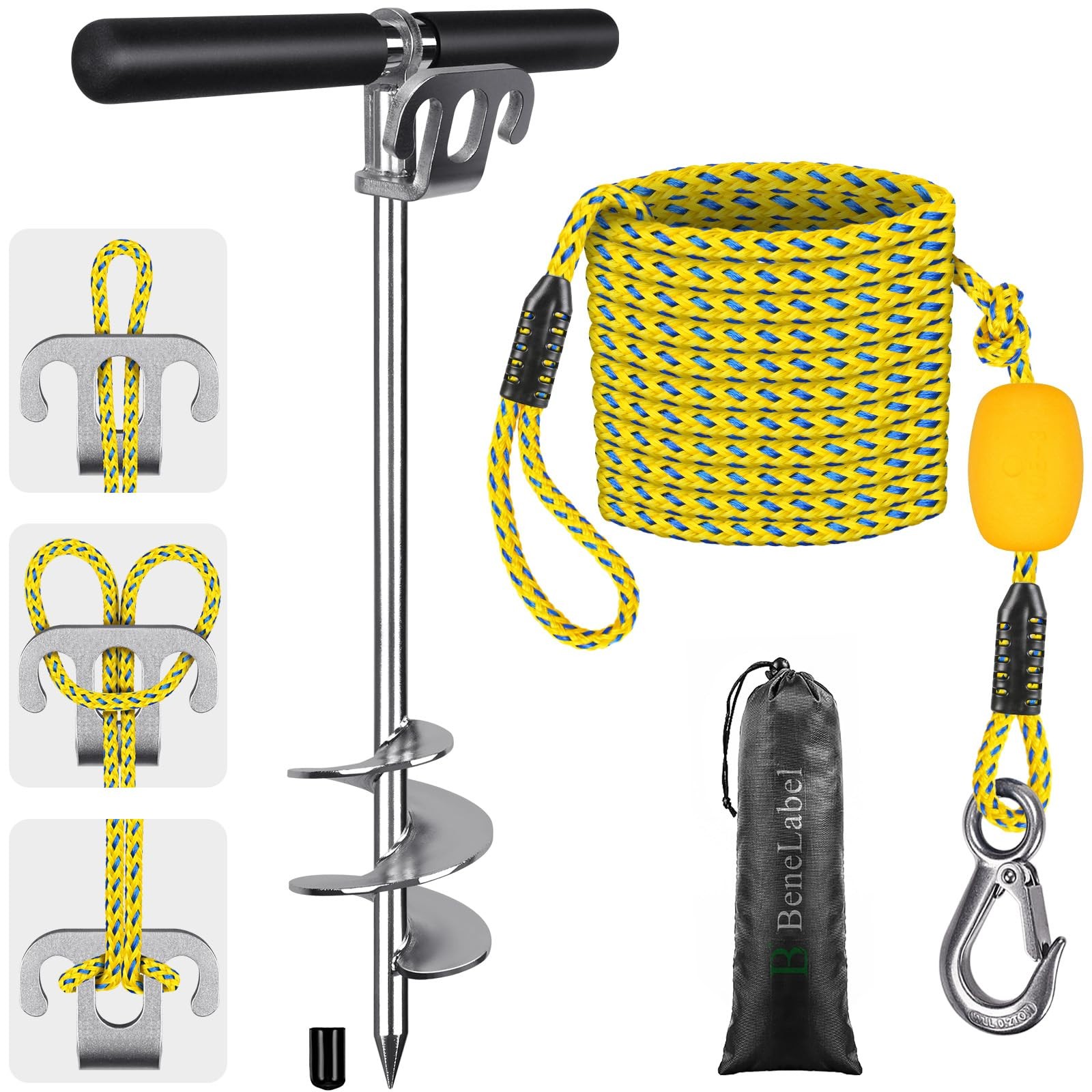 17″ Boat Sand Anchor with 32ft Thick Ropes with Hook 100% Stainless Steel Scr…