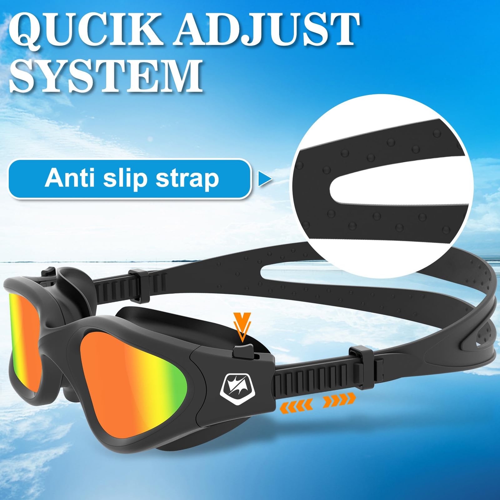 WIN.MAX Swimming Goggles Swim Pool average size, All Black-polarize-red