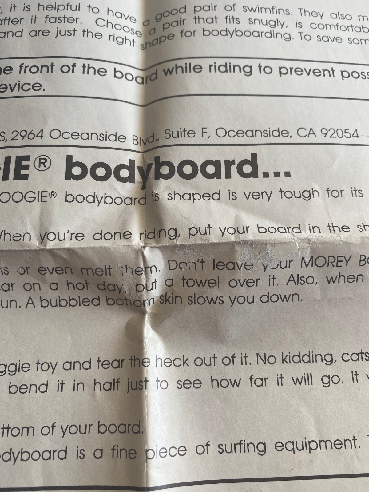Vintage 1980s Morey Boogie Board Bodyboard Mach 7-7 Instruction Sheet Poster