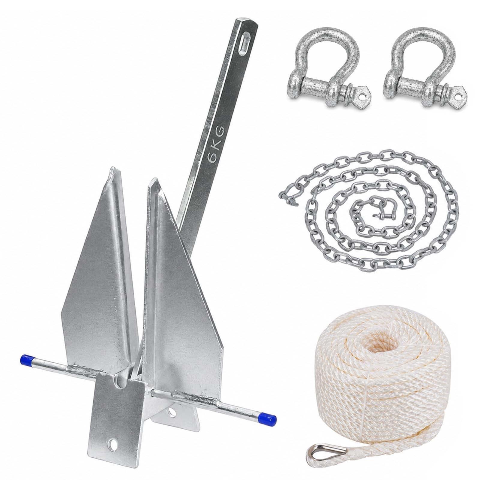 Fluke Style Boat Anchor Kit, Heavy Duty Galvanized Danforth Anchor