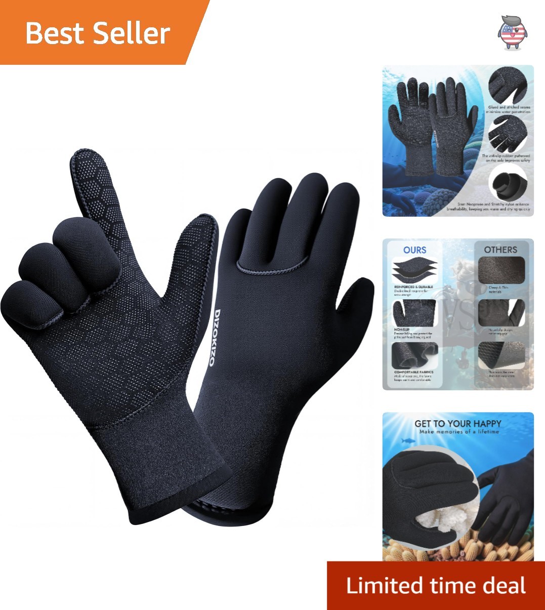 Ambidextrous Thermal Neoprene Gloves for Water Sports – 3mm Non-Slip Protection
