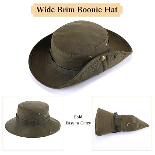 10 Pcs Bucket Hat Bulk Safari Hat Wide Brim Boonie Hiking Army Green Classic