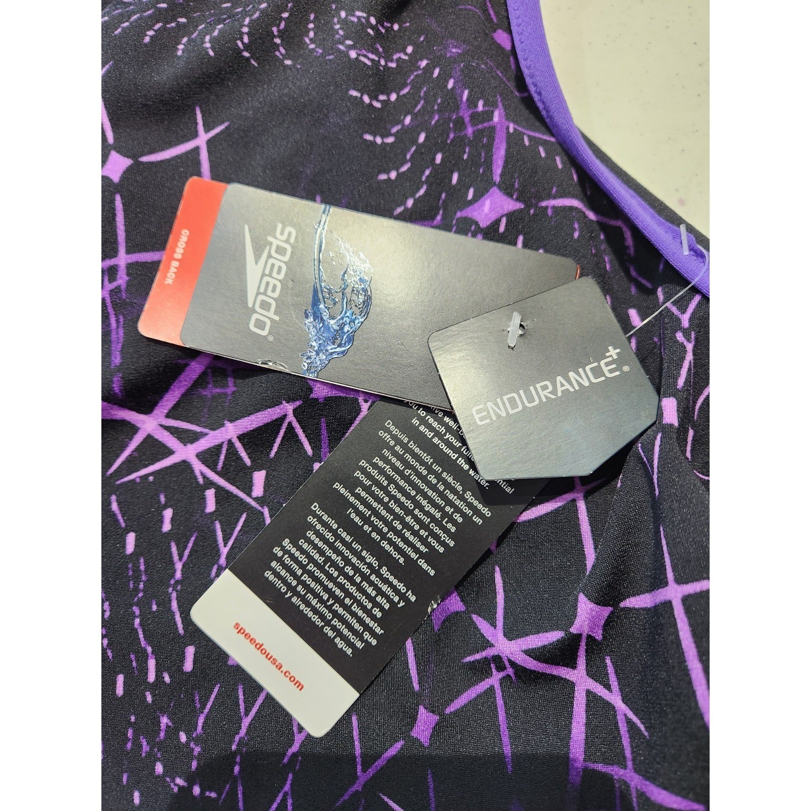 NEW Women’s sz 10 Speedo Endurance Plus Purple Black 1 Piece Swimsuit