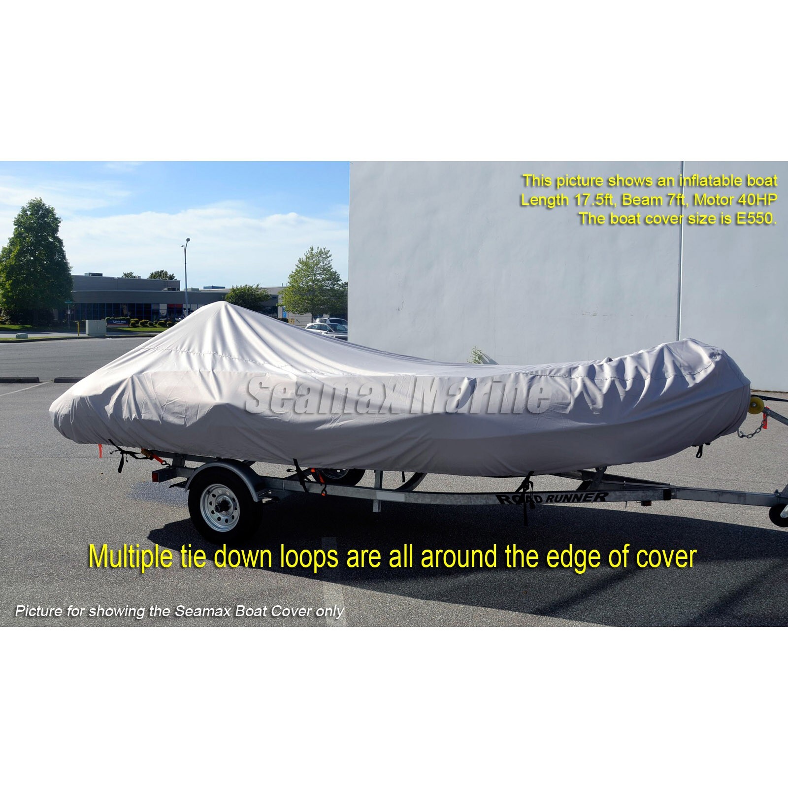 Seamax Inflatable Boat Cover, E Series for Beam 6.6-7.4ft, Length 15-20ft