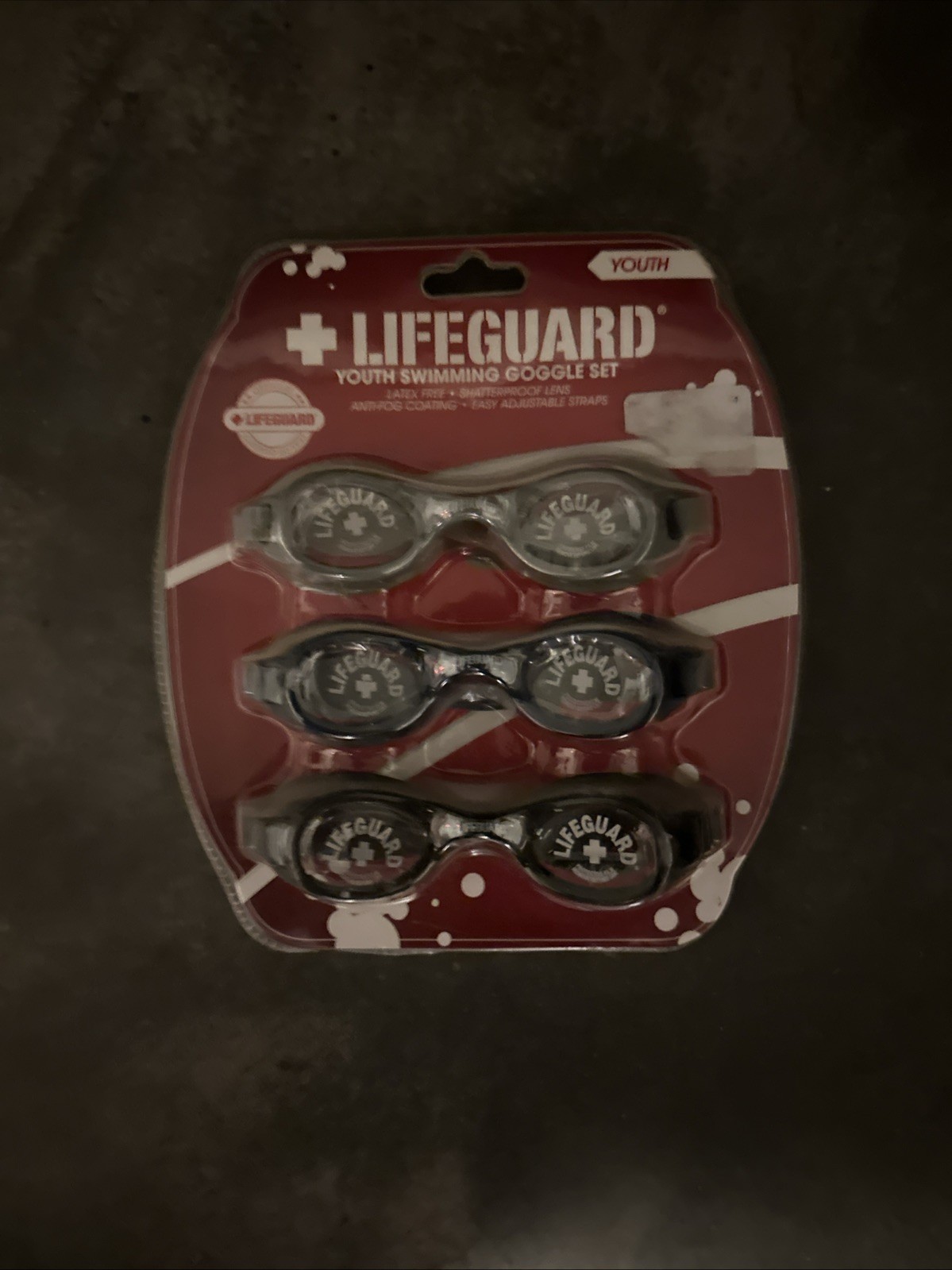 Boys Girls Youth Lifeguard Brand 3 pack Adjustable Swim Goggles Gray Blue Black
