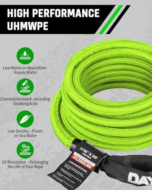 Recovery Tow Rope Kit with 2 Soft Shackles, 7/16 Inch x 30 ft 31,200 Lbs