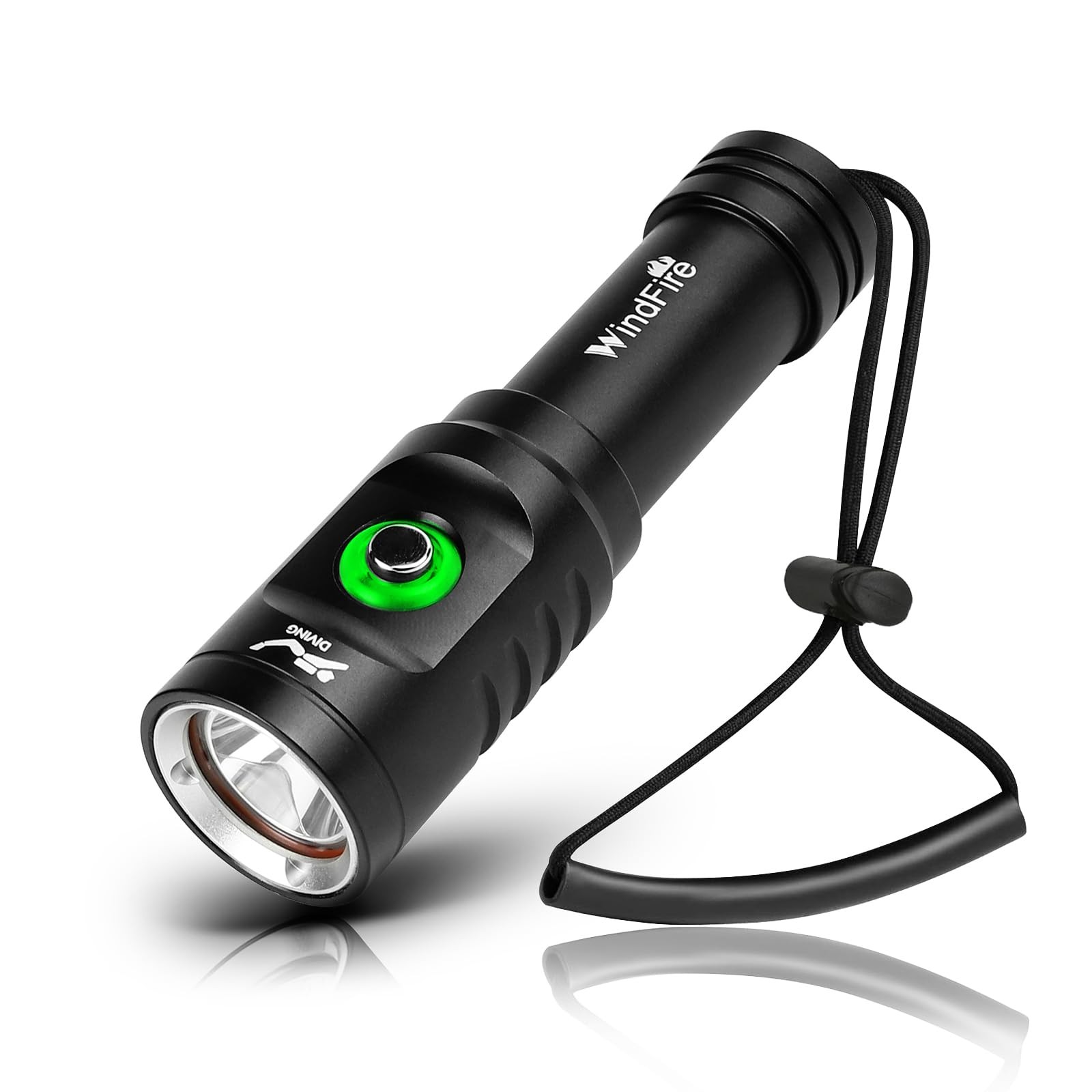 WINDFIRE Dive Light Scuba Diving Flashlight Bright Black-TS08, Black-TS08