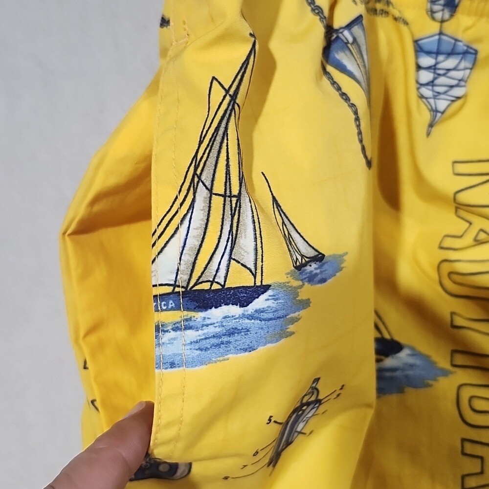 Nautica Vintage Yellow & Blue Swim Trunks with Nautical Sailing Design Men M