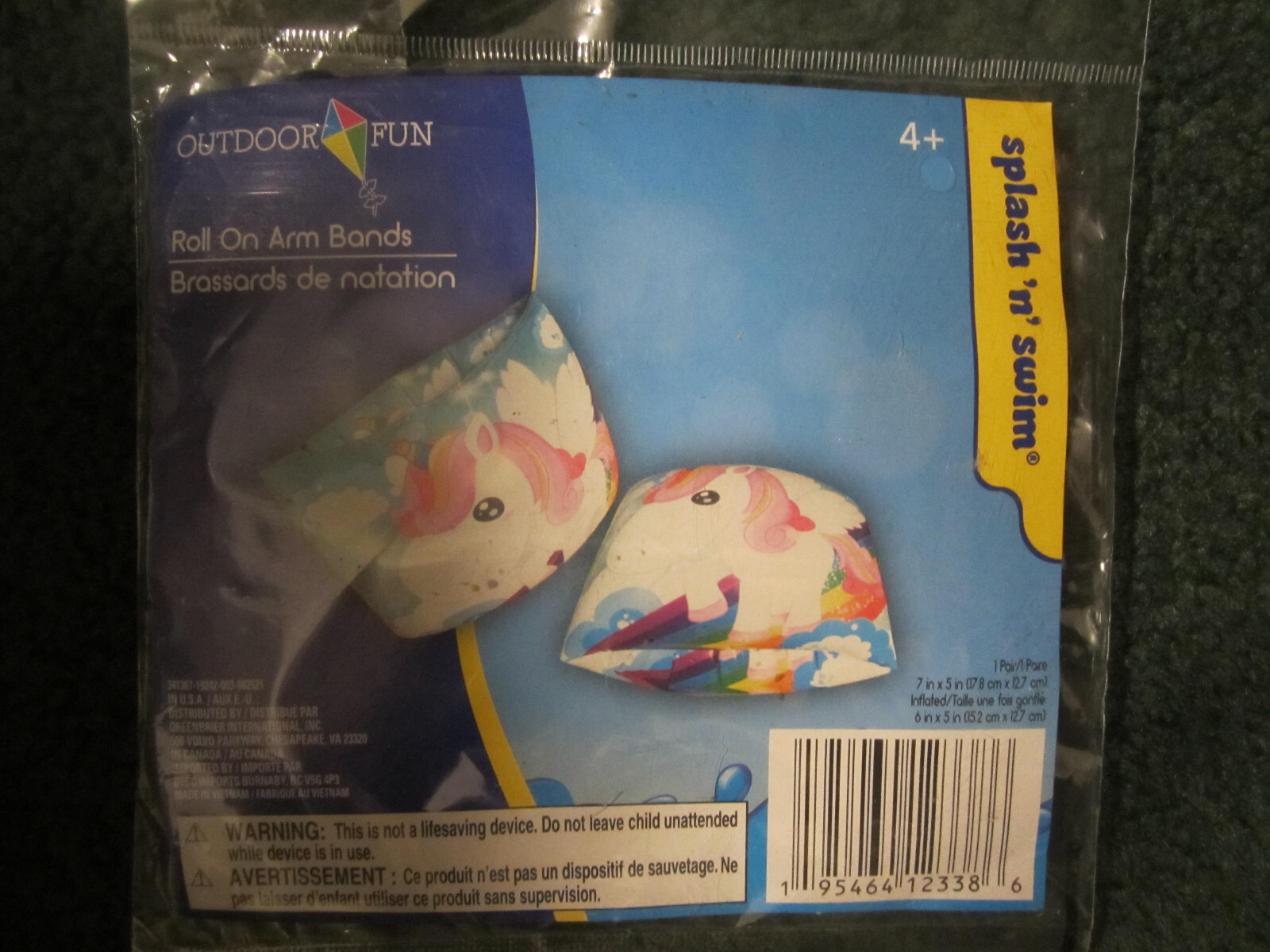1 pair Outdoor fun Inflatable Arm Bands Unicorn,splash and swim swimmies,NEW