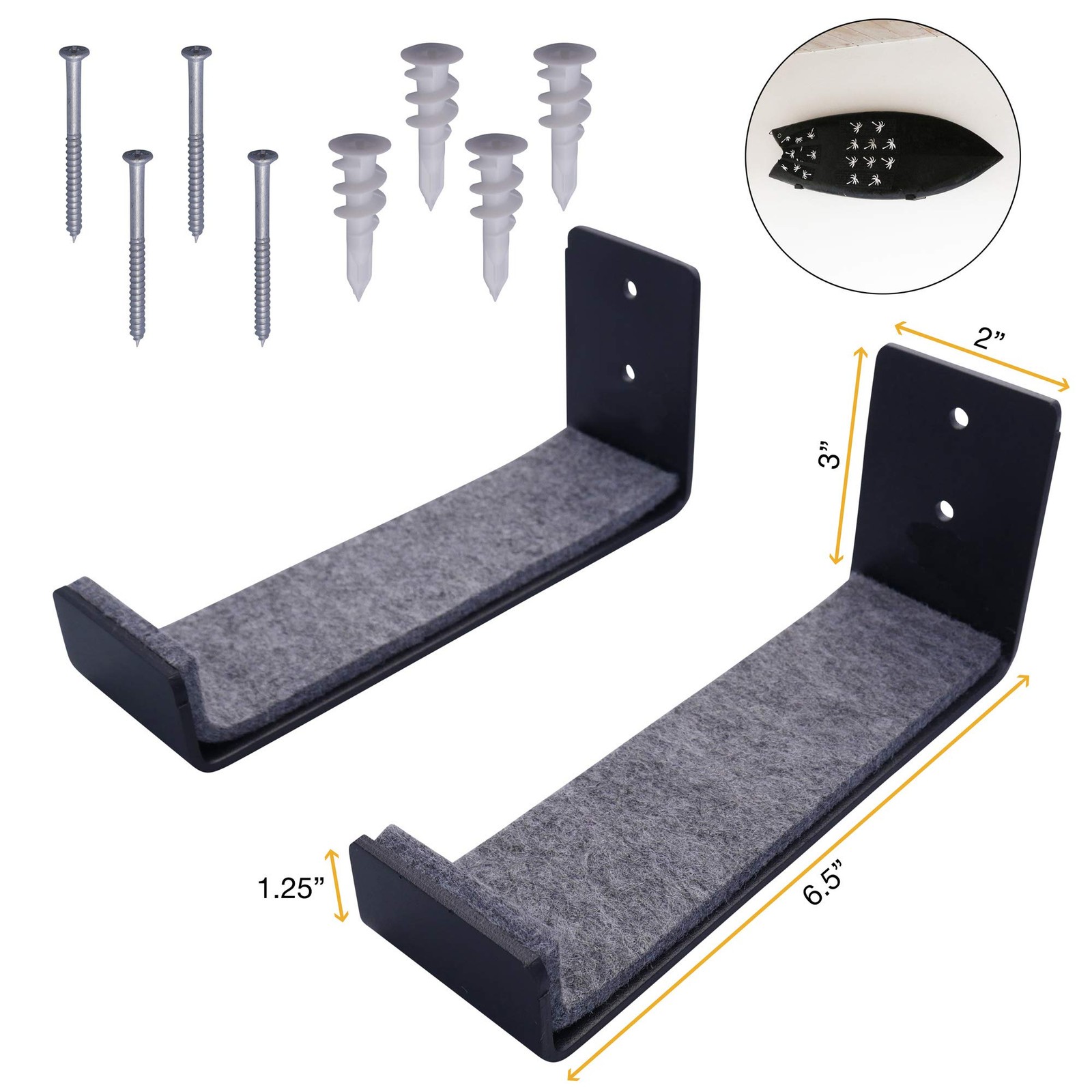 Surfboard Wall Mount Rack Strong Felt Padded Holder Easy Install Hardware
