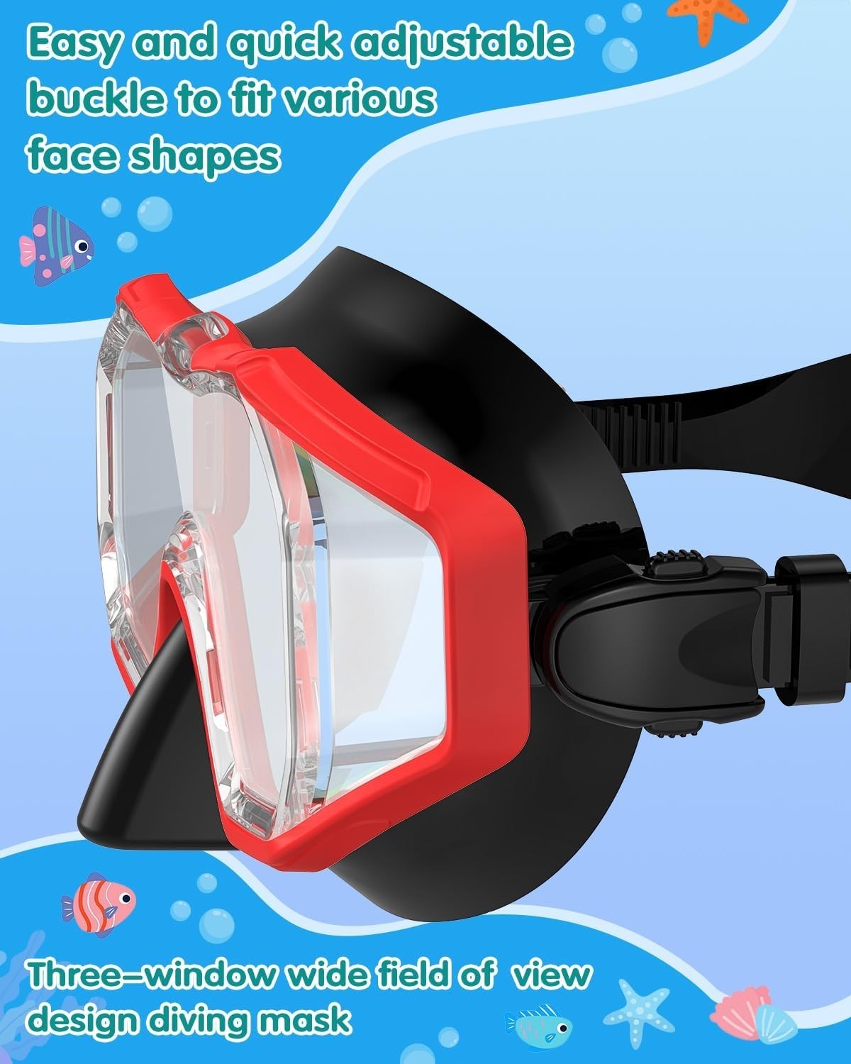 “Swim Goggles with Nose Cover,Latest HD 3-Window Wide Adults 1 Pack Black Red “