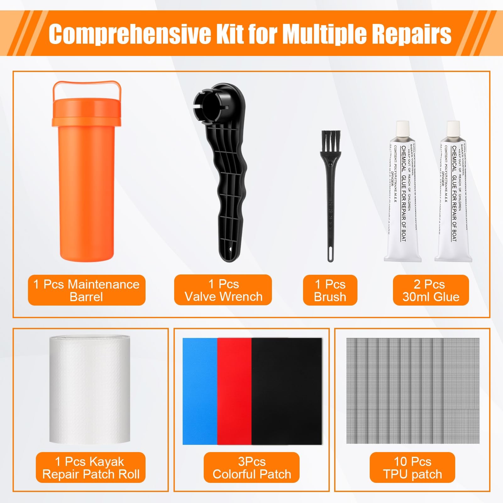 Inflatable Boat Repair Kit Include 3 x PVC Patch, 10 x Reinforcing Mesh Cord,…