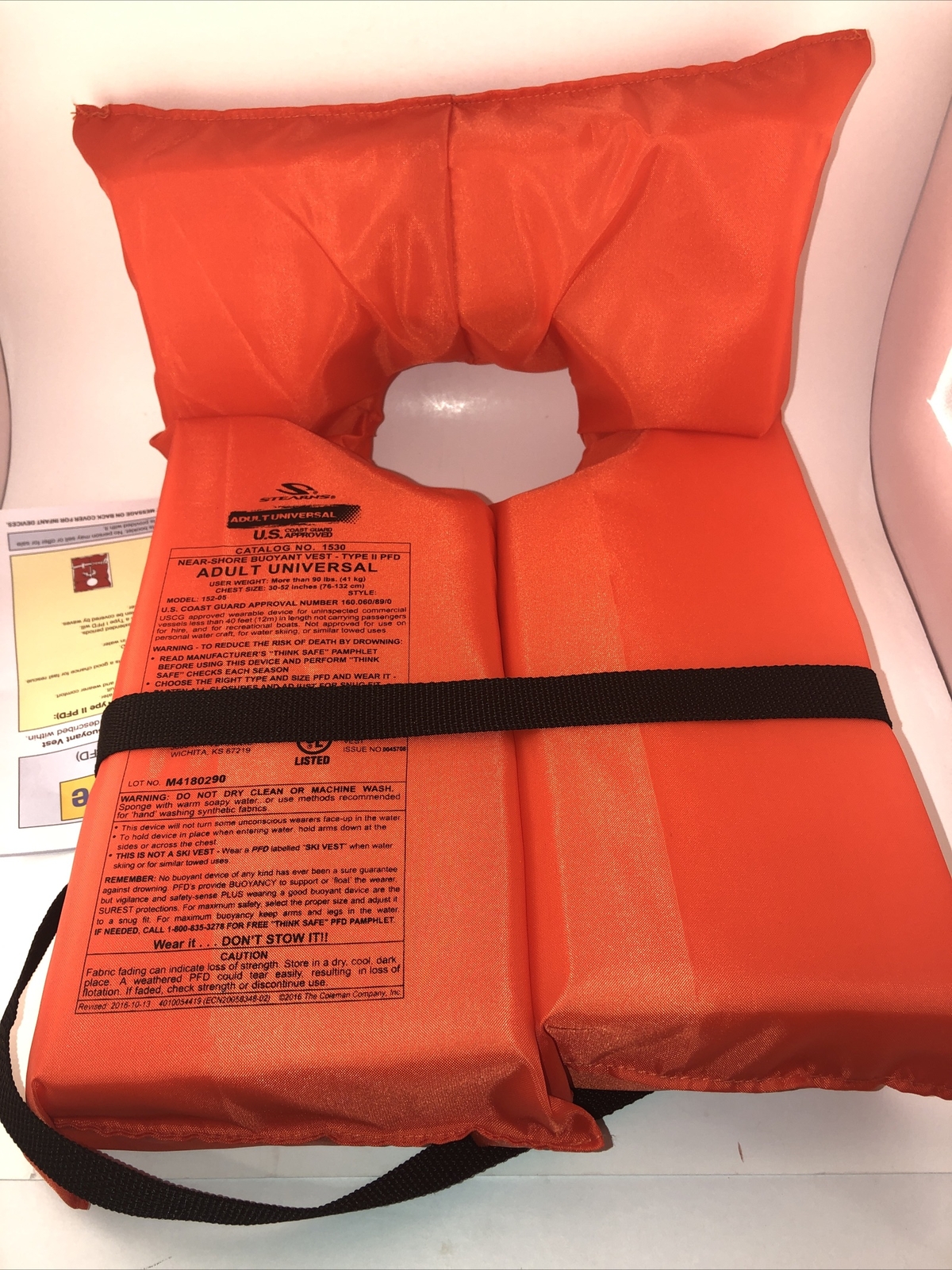 Stearns Life Vest Adult Type II Boating 30-52″ Chest Over 90 LBS Life Jacket