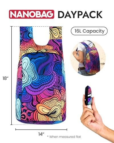 Nanobag Daypack – Ultralight 16L Foldable Travel & Hiking Daypack, Black