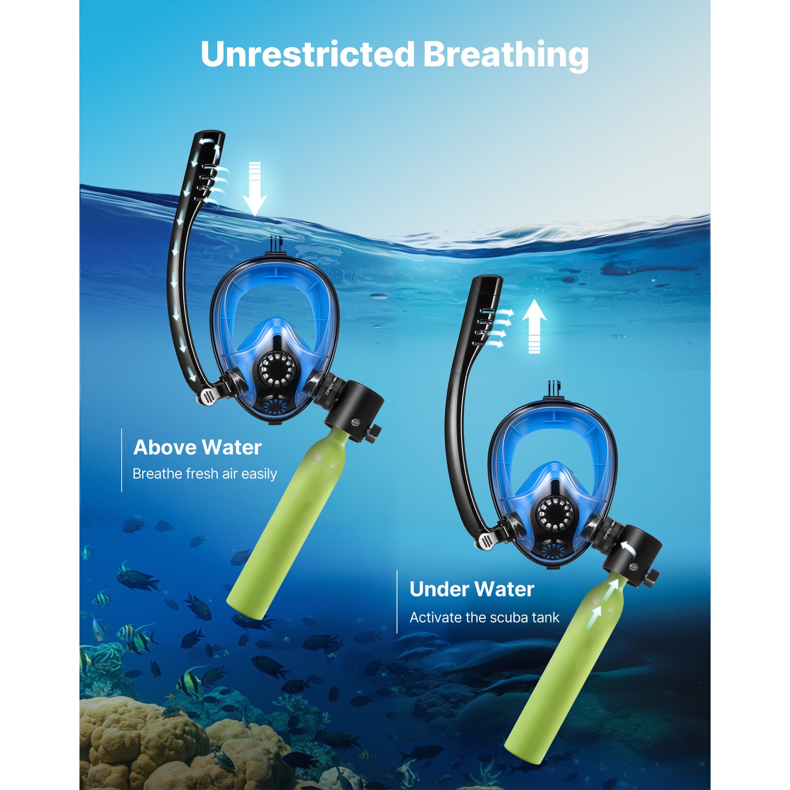 Mini Scuba Tank 0.5L 3000 Psi Mini Diving Tank Oxygen Cylinder +Snorkel Mask