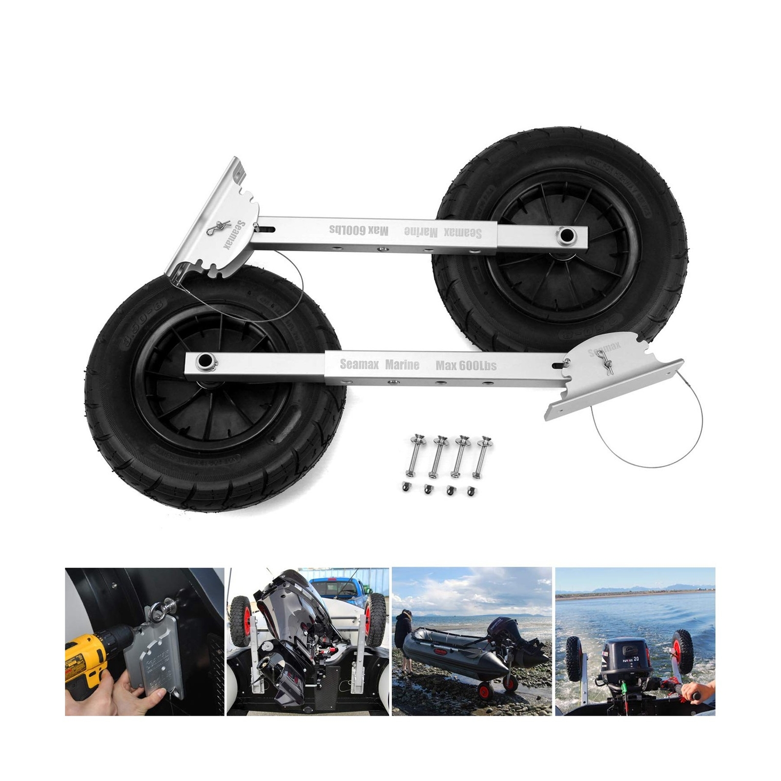 Seamax Deluxe 4 by 4 Boat Launching Dolly with 14″ Wheels System, Commercial …