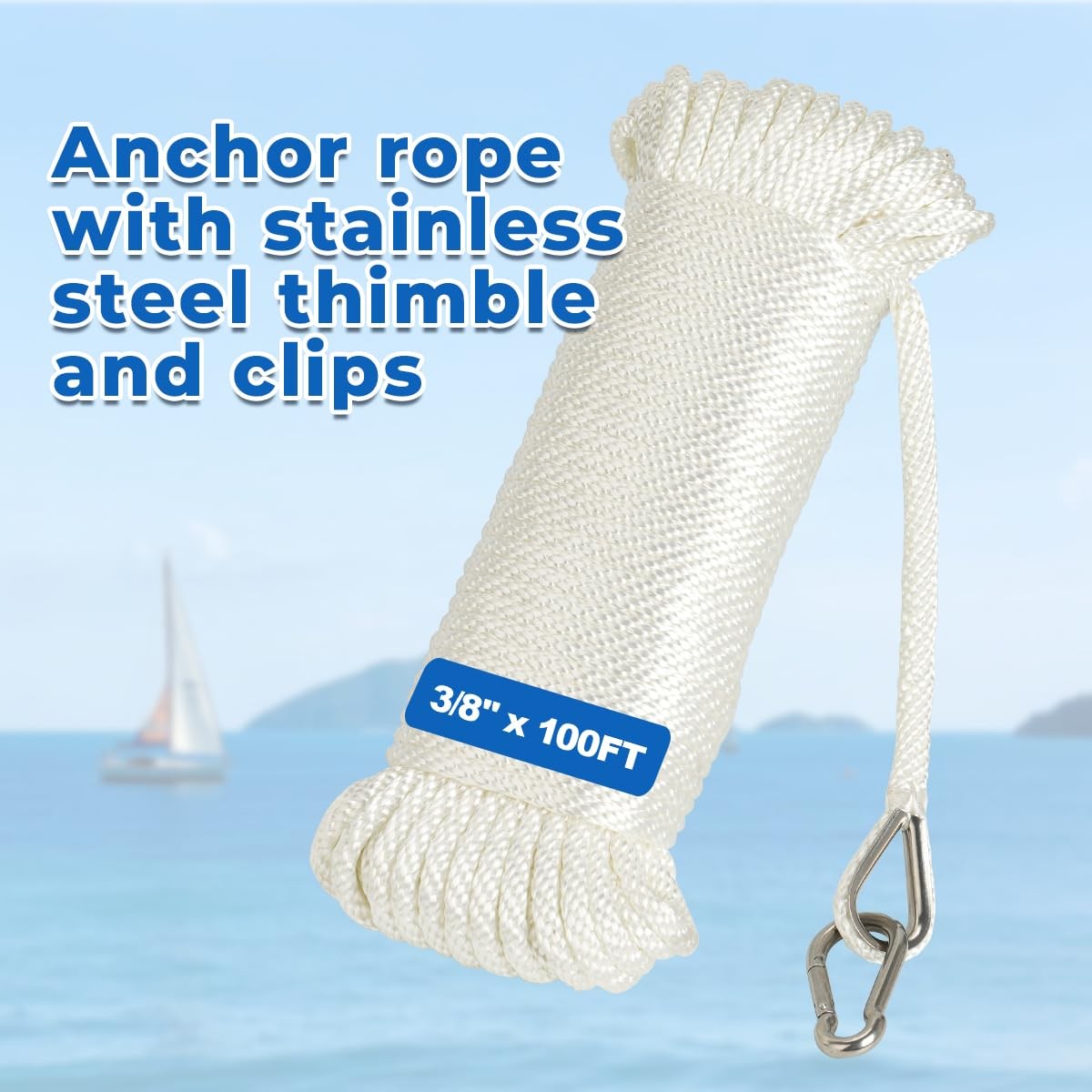 Sand Spike Boat Anchor Kit with Rope and Stainless Steel Anchor Slide Hook fo…