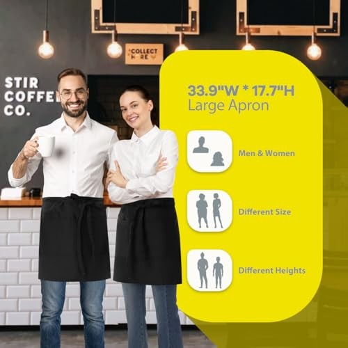 Server Apron with 3 Pockets 18 Inch Long Waiter Waitress Bistro 1 Pack Black