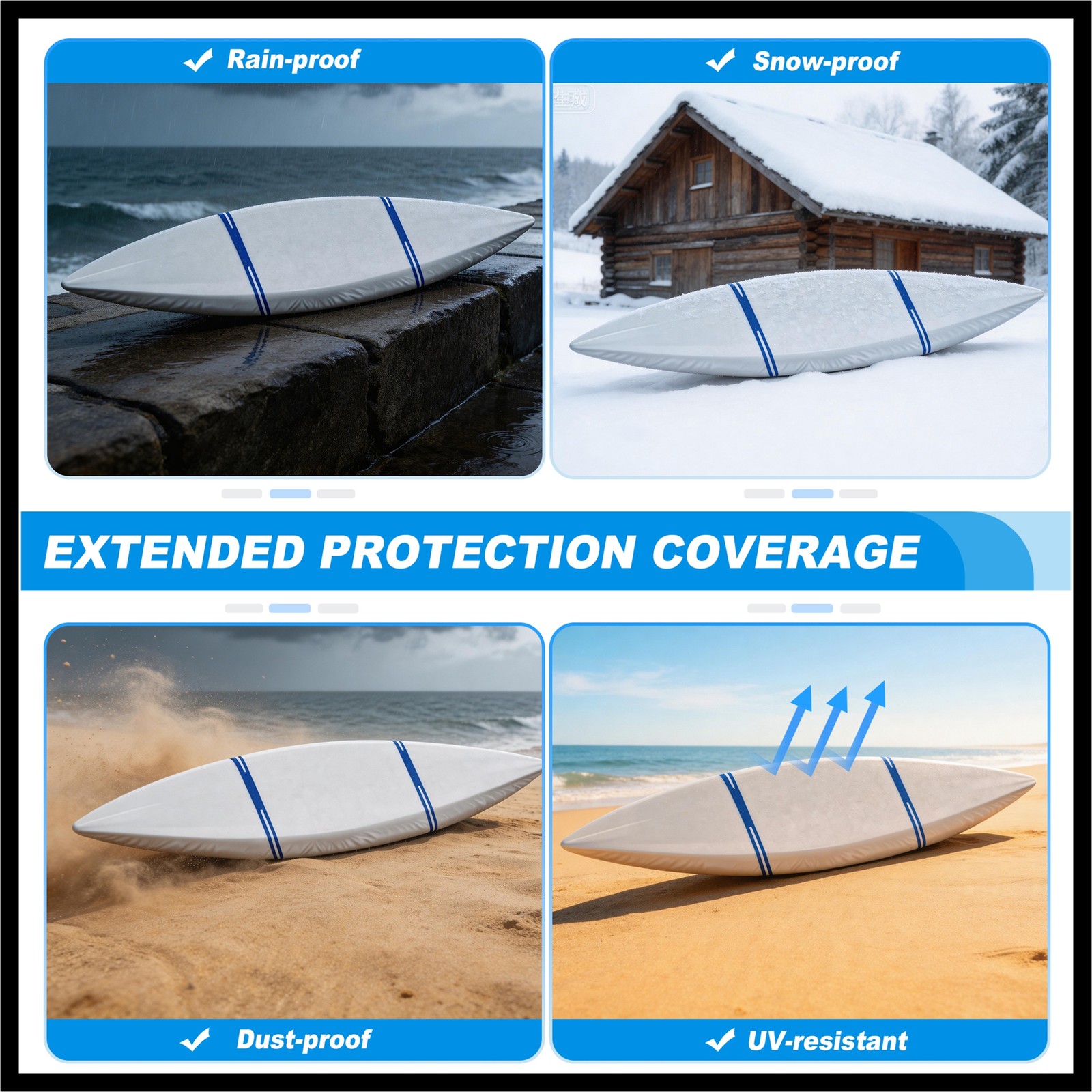 Heavy Duty Kayak Cover Waterproof UV Protection Fit for 10.8ft-12ft Silver Tone