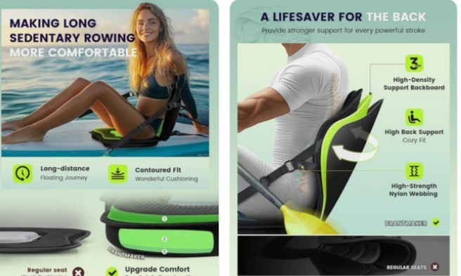 (2)BRANTMAKER Thick Universal Seats w/Back Support. Kayak And Paddle Board Seats