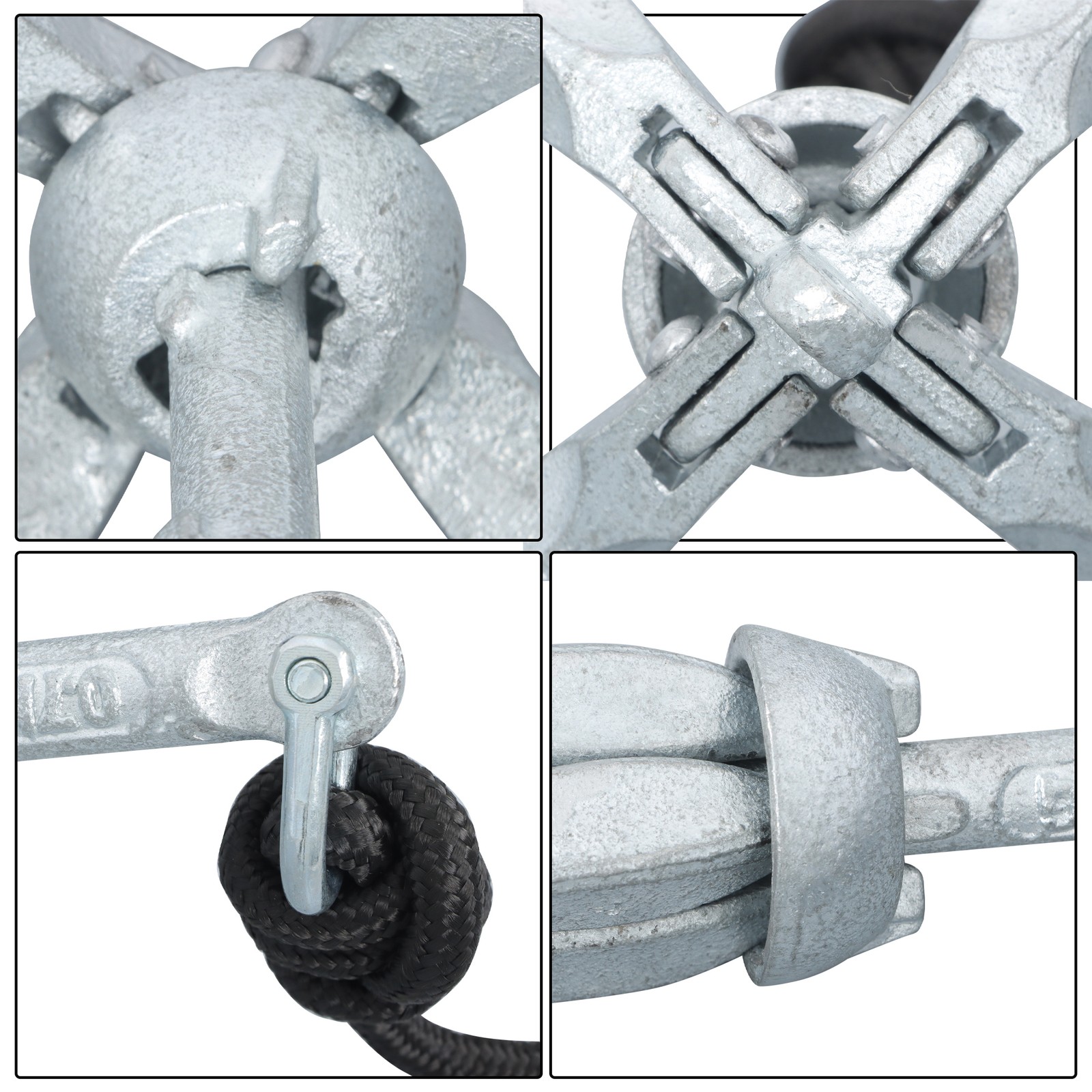 New Folding Grapnel Anchor Kit For Kayaks Canoes Paddle Board Silver Steel 1.5lb