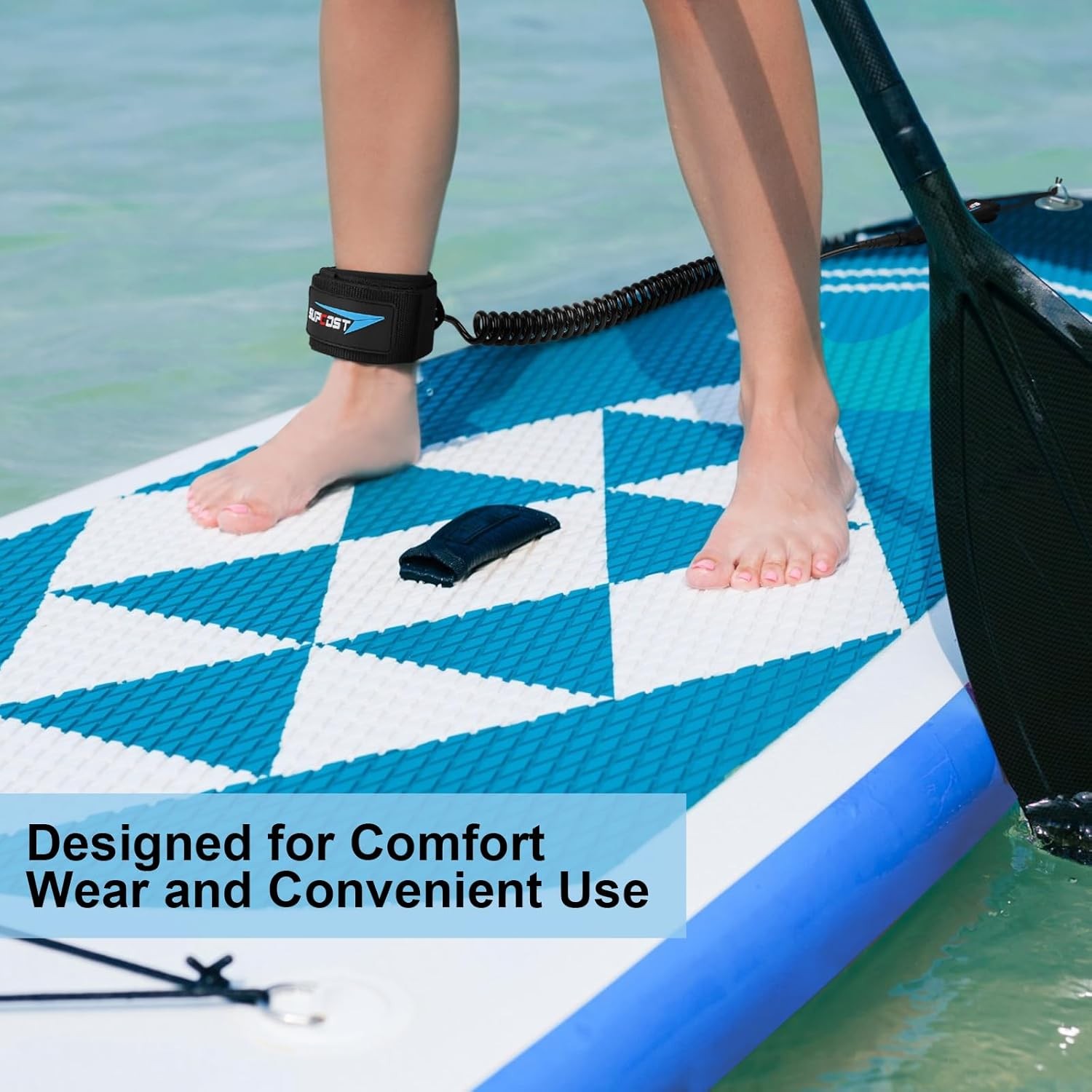 10 ft Surf Board Leash, 5.5mm/7.0mm Thick Urethane Coiled Paddle 5.5mm, Black