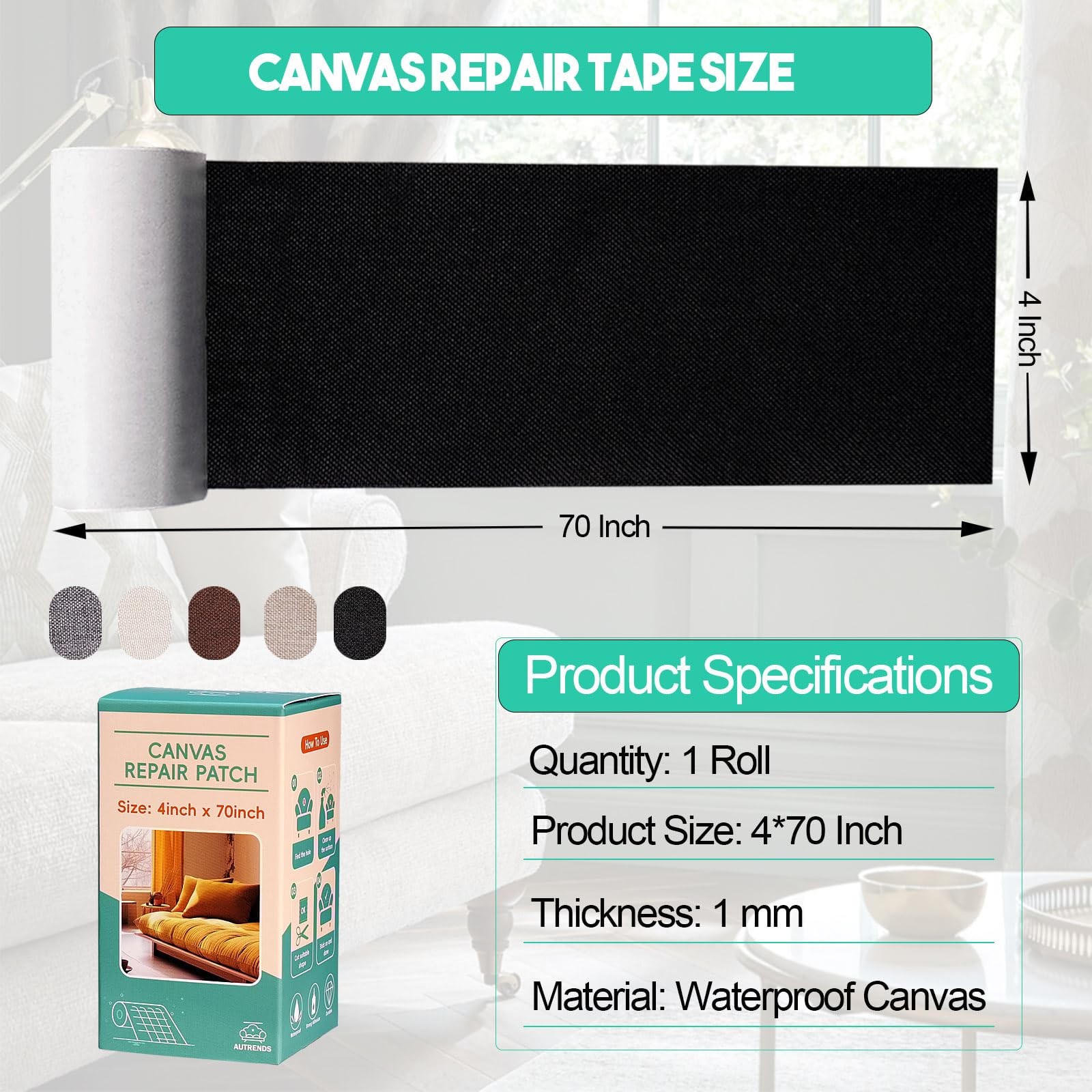 Autrends Canvas Repair Tape,Fabric Patch,4×70 4″×70″, Beige1.0