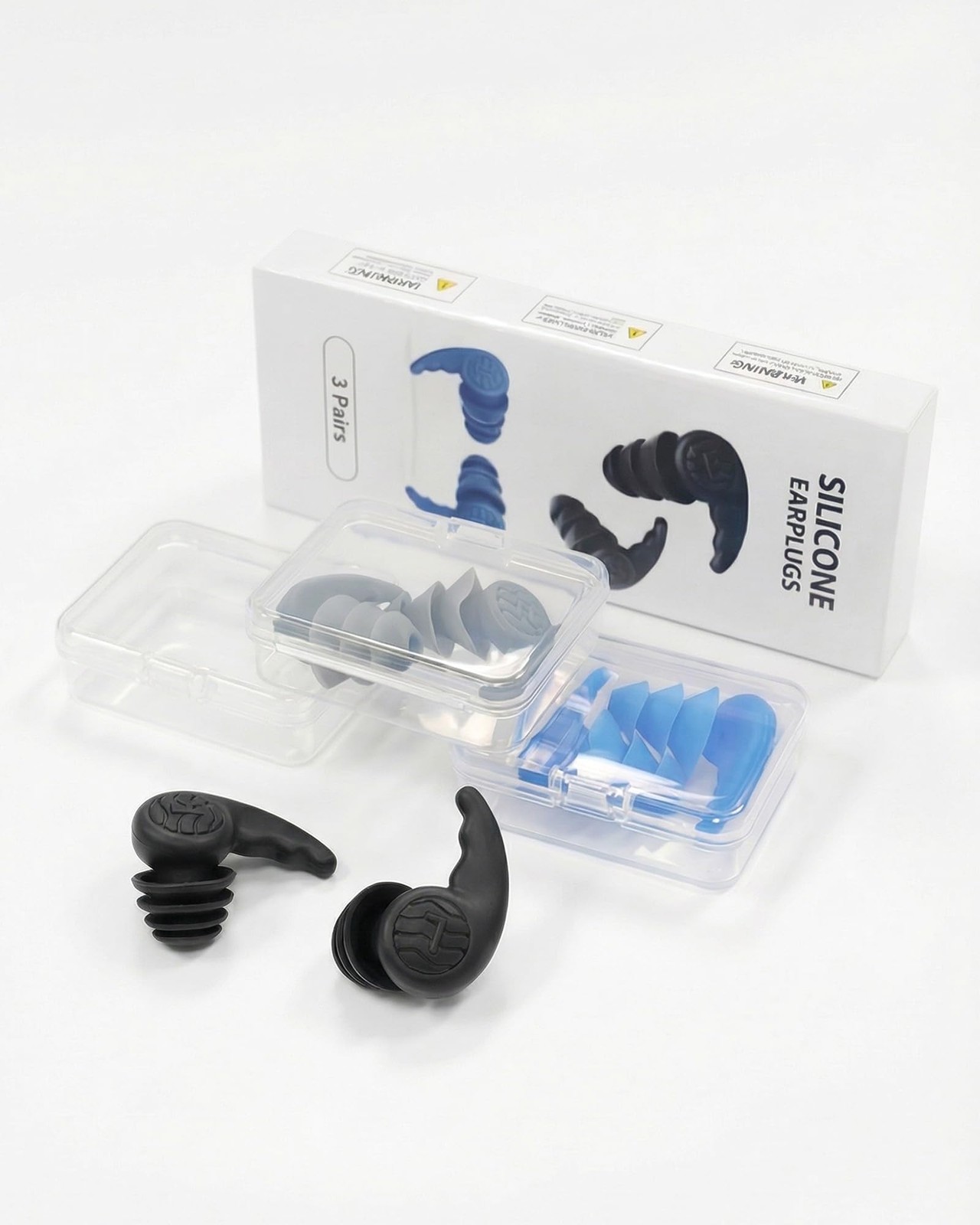 3 Pairs Swimming Earplugs Waterproof 1 pair (Pack of 3), Black-blue-gray