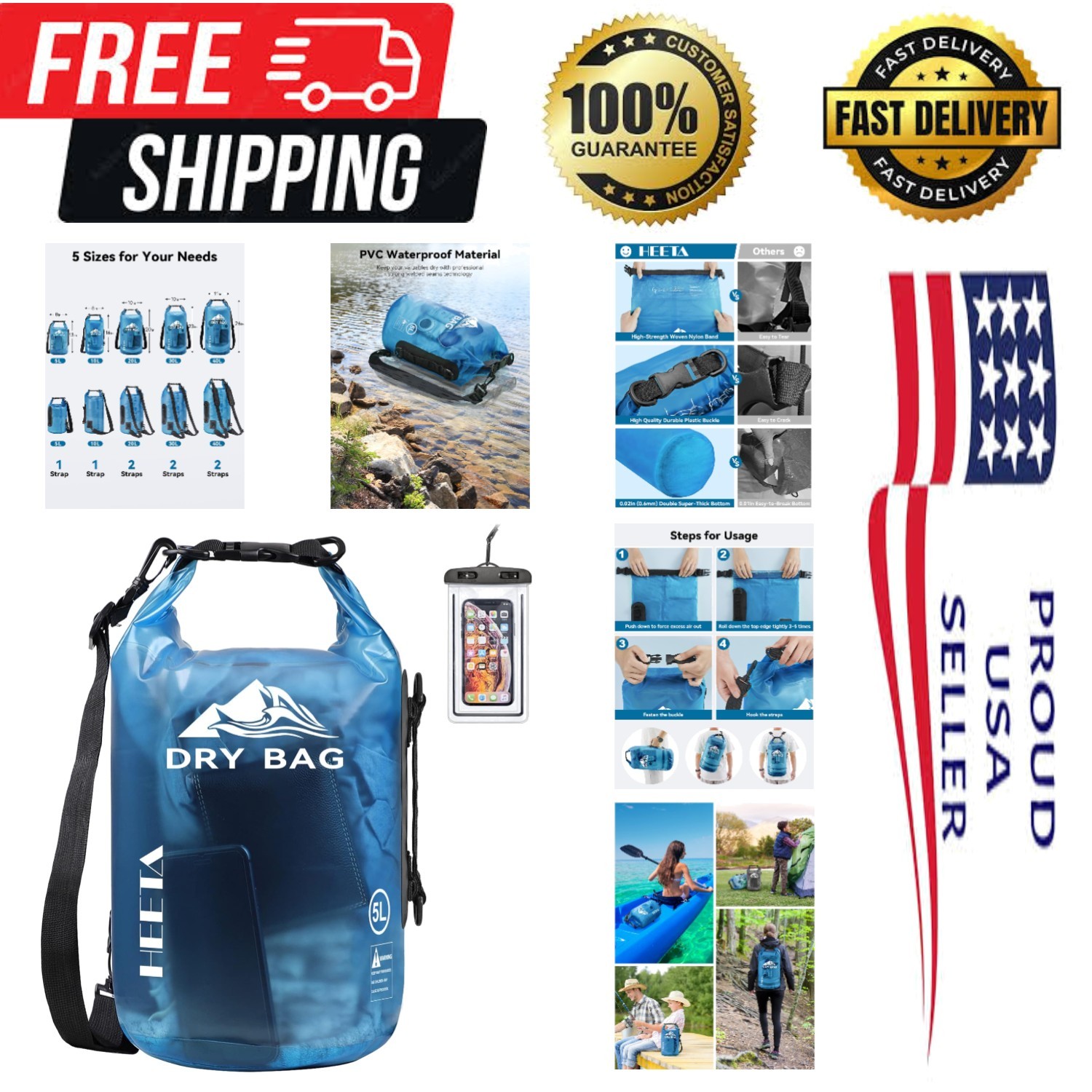 Durable 5L Waterproof Dry Bag with Adjustable Strap – Ideal for Daily Adventures