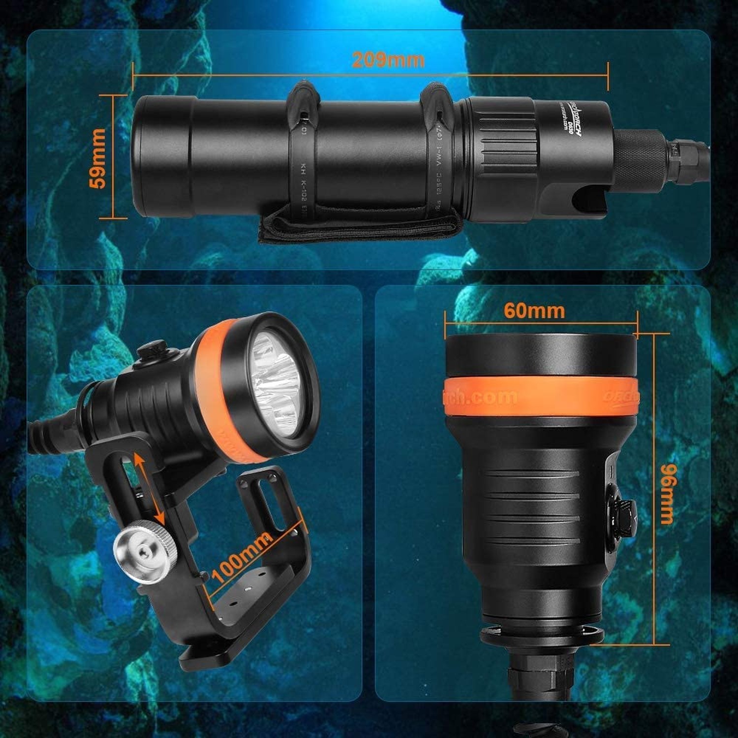 ORCATORCH D630 V2.0 4000 Lumen 5 Imported LED Primary Canister Dive Light Str…